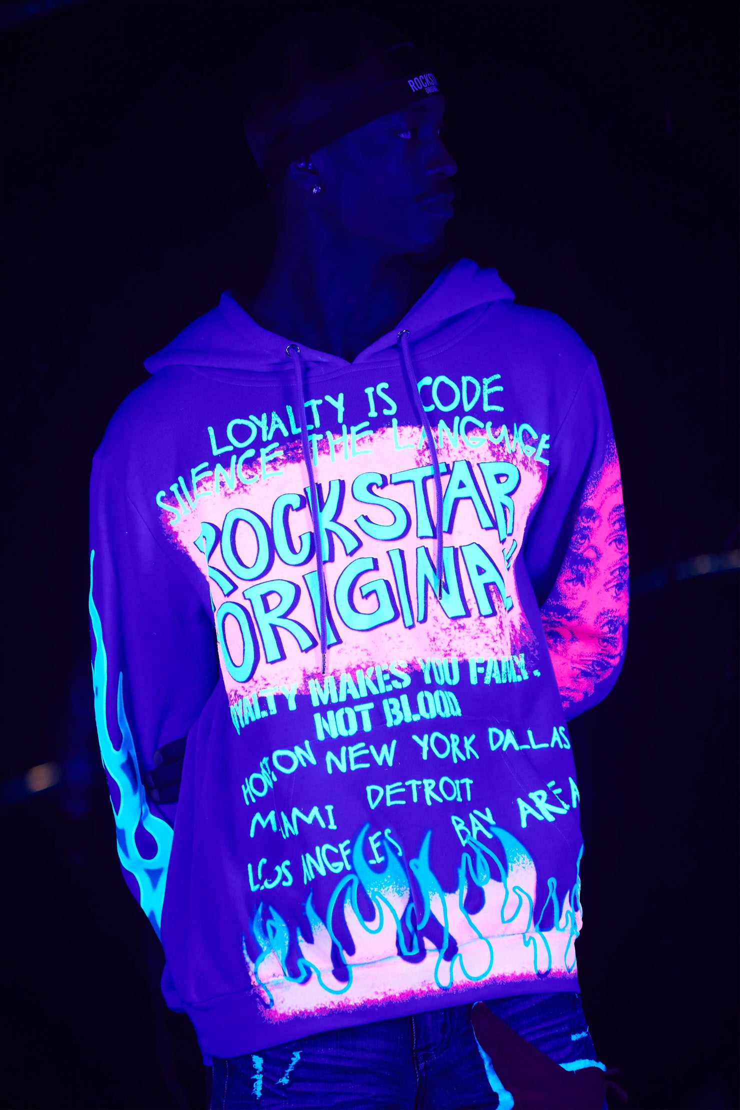 Beno Purple Distressed Graphic Hoodie