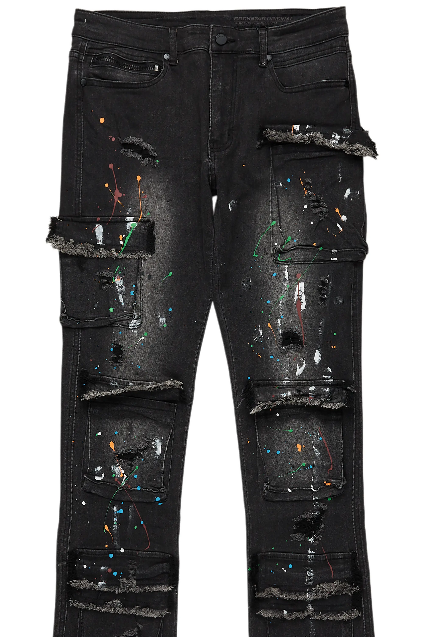 Orien Black Painter Stacked Flare Jean