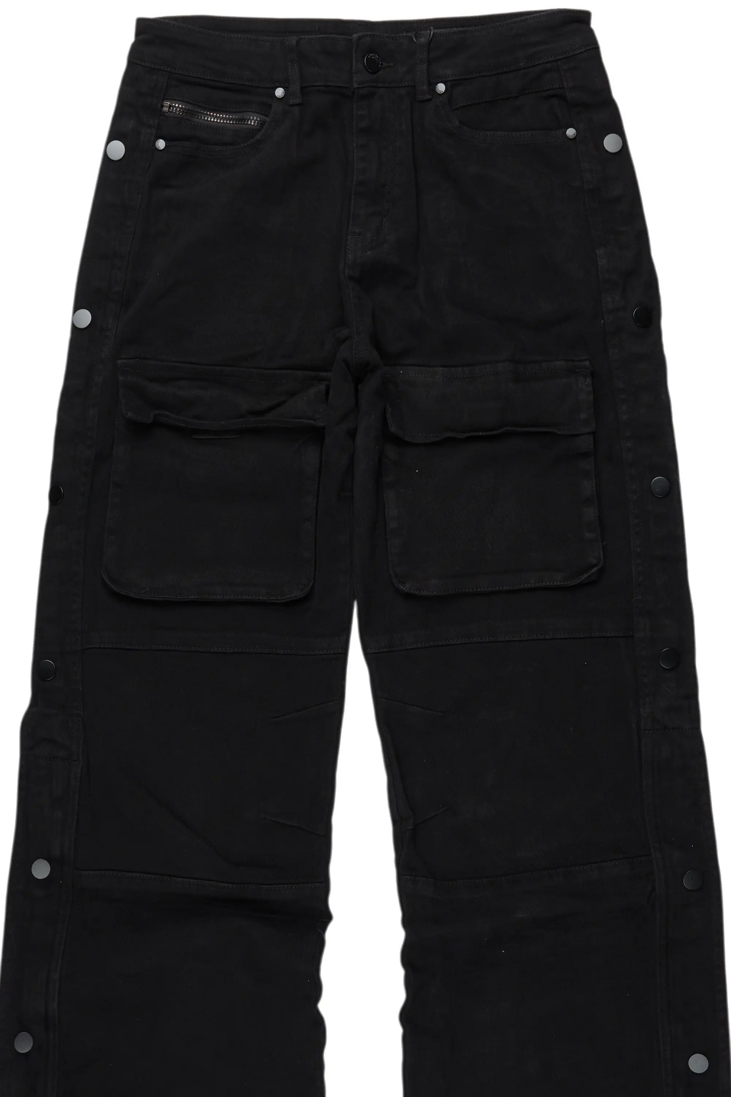 Yuri Black Stacked Cargo Flare Jean