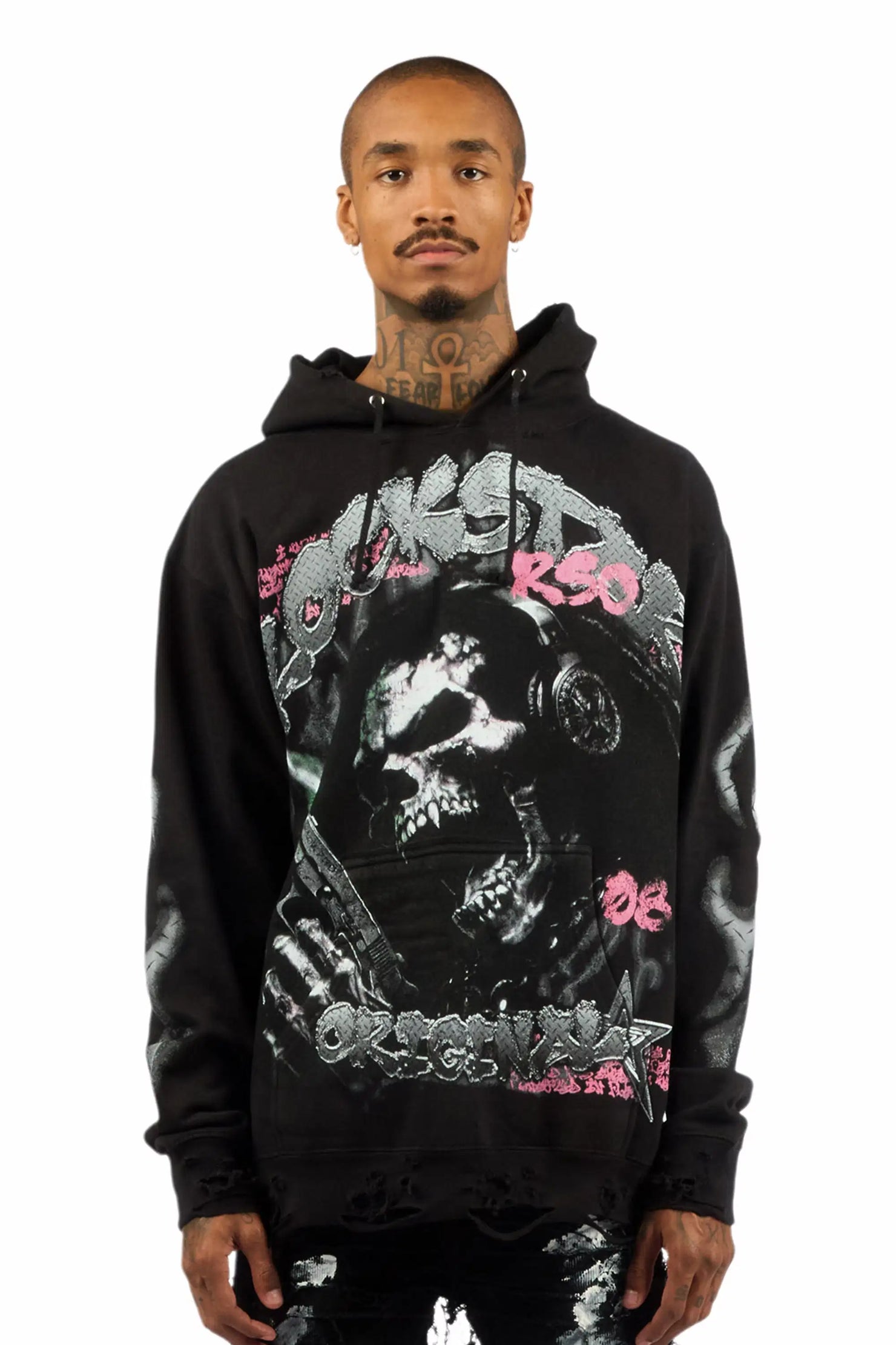 Tylenz Black/Multi Distressed Graphic Hoodie