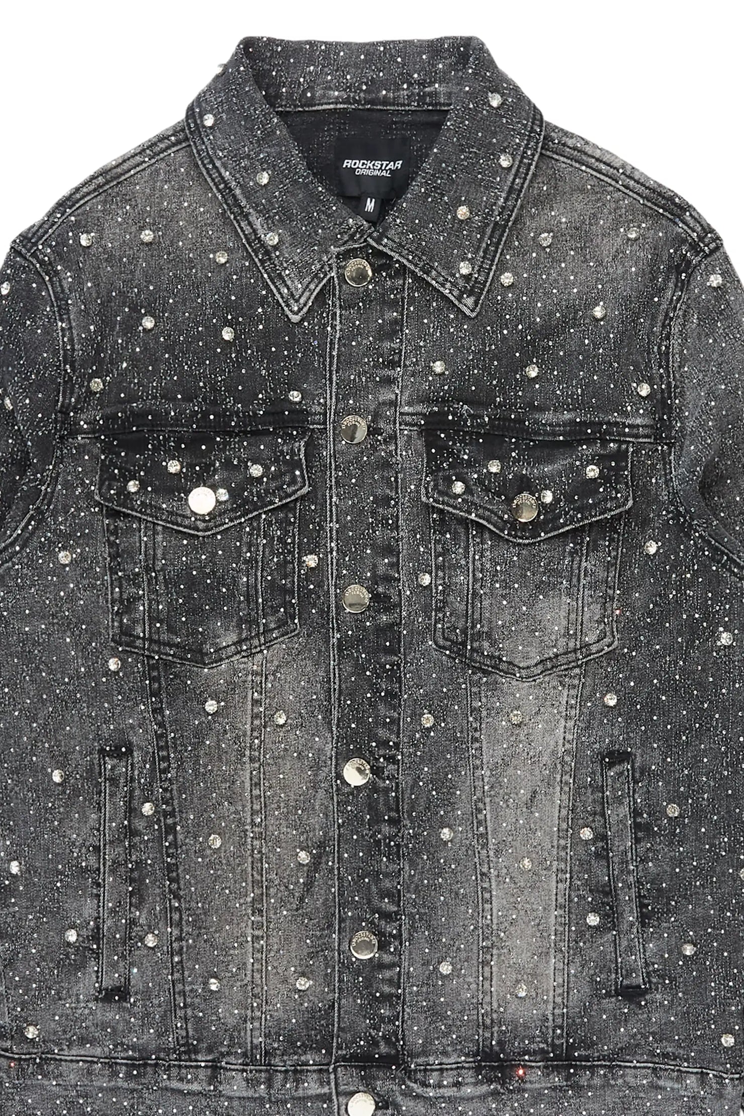 Glit Dark Grey Rhinestone Denim Jacket