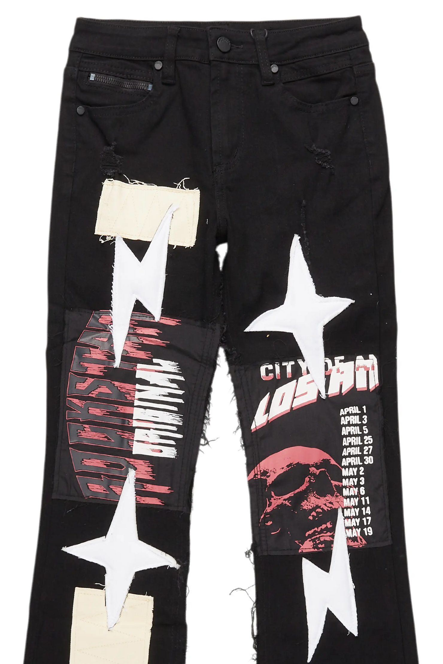 Boys Vinson Black  Patchwork Stacked flare Jean