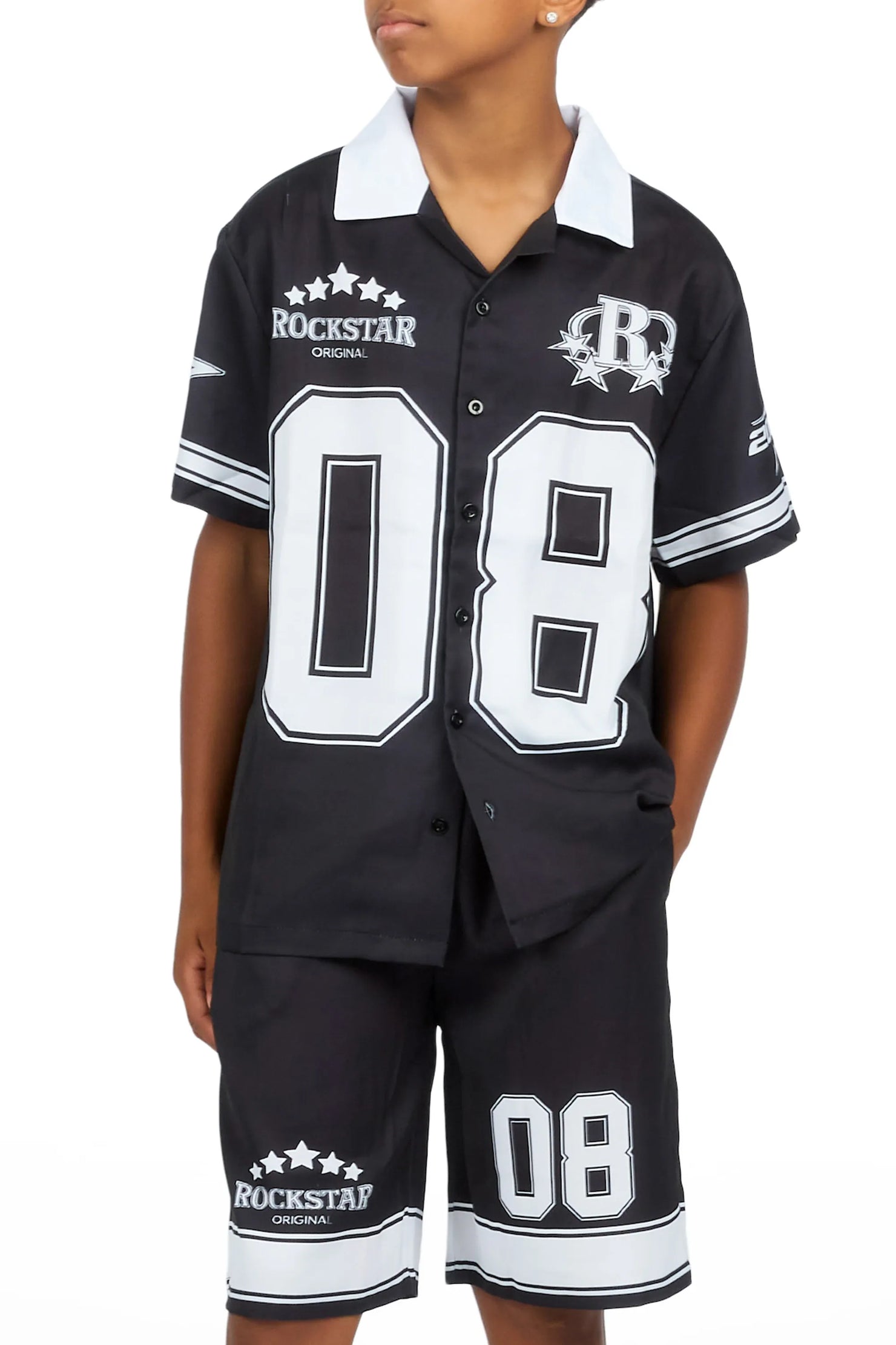Boys Tim Black Button Down T-Shirt/Short Set