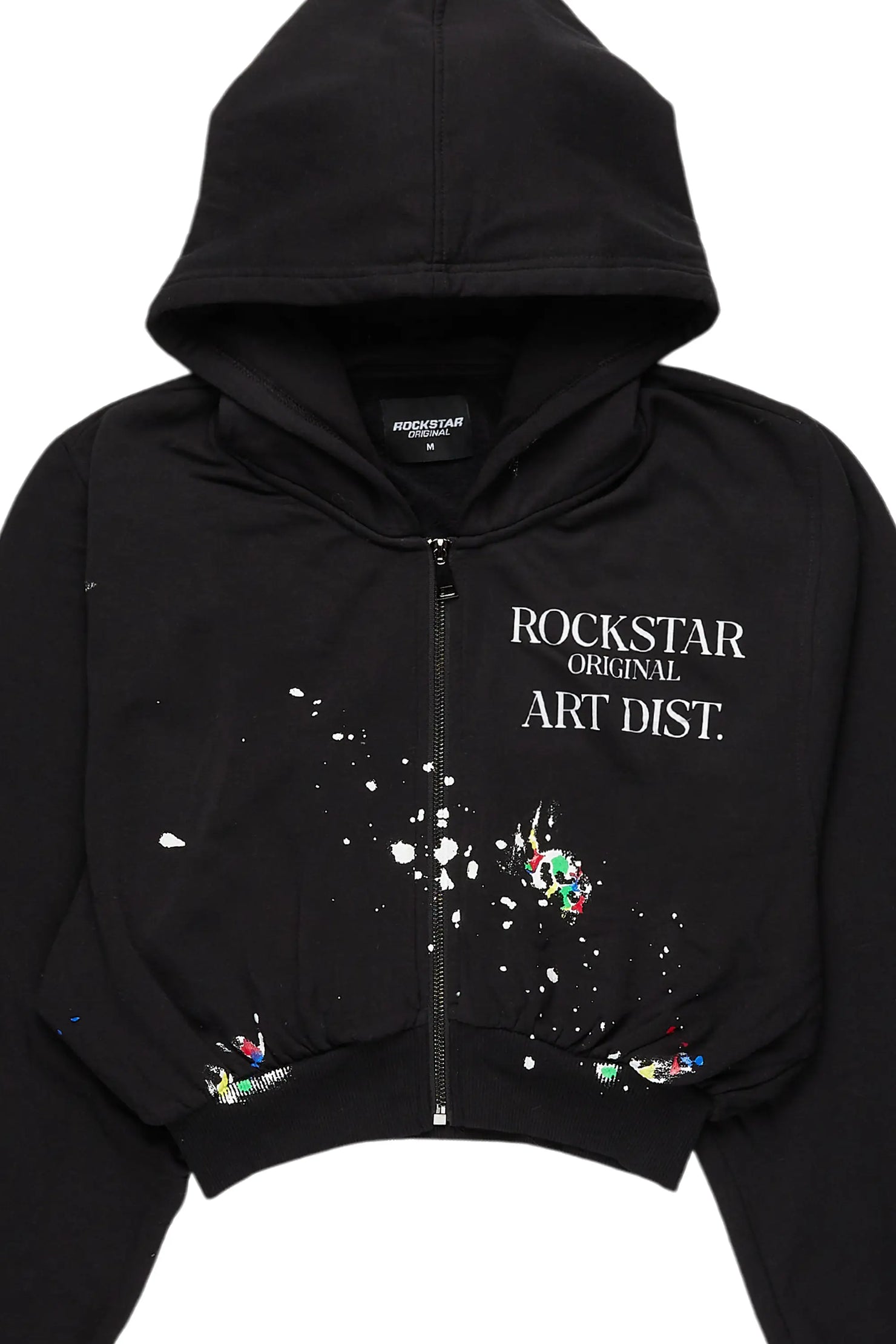 Latasya Black Zip Up Crop Hoodie