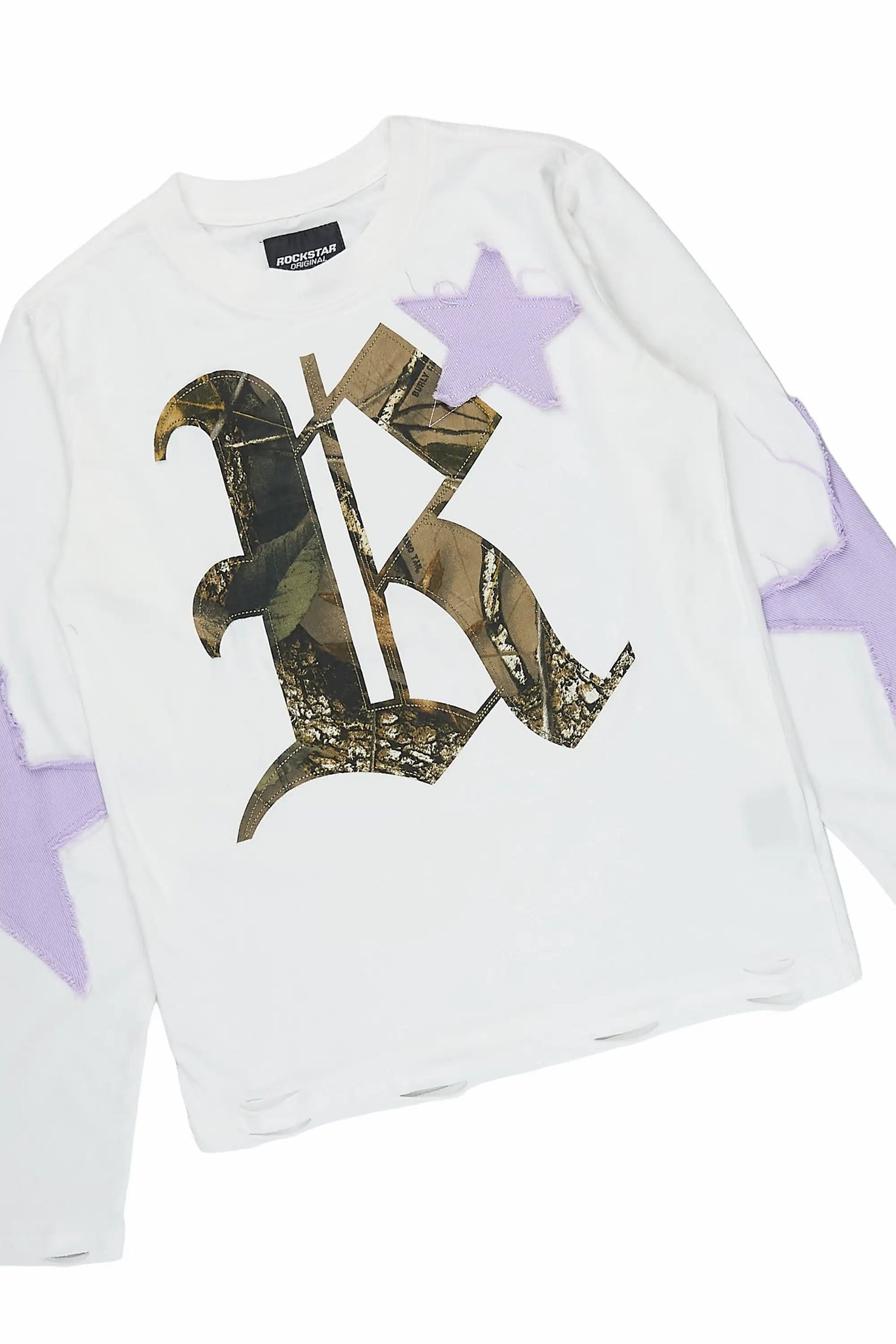 Girls Delgera White/Purple Long Sleeve T-Shirt Track Set
