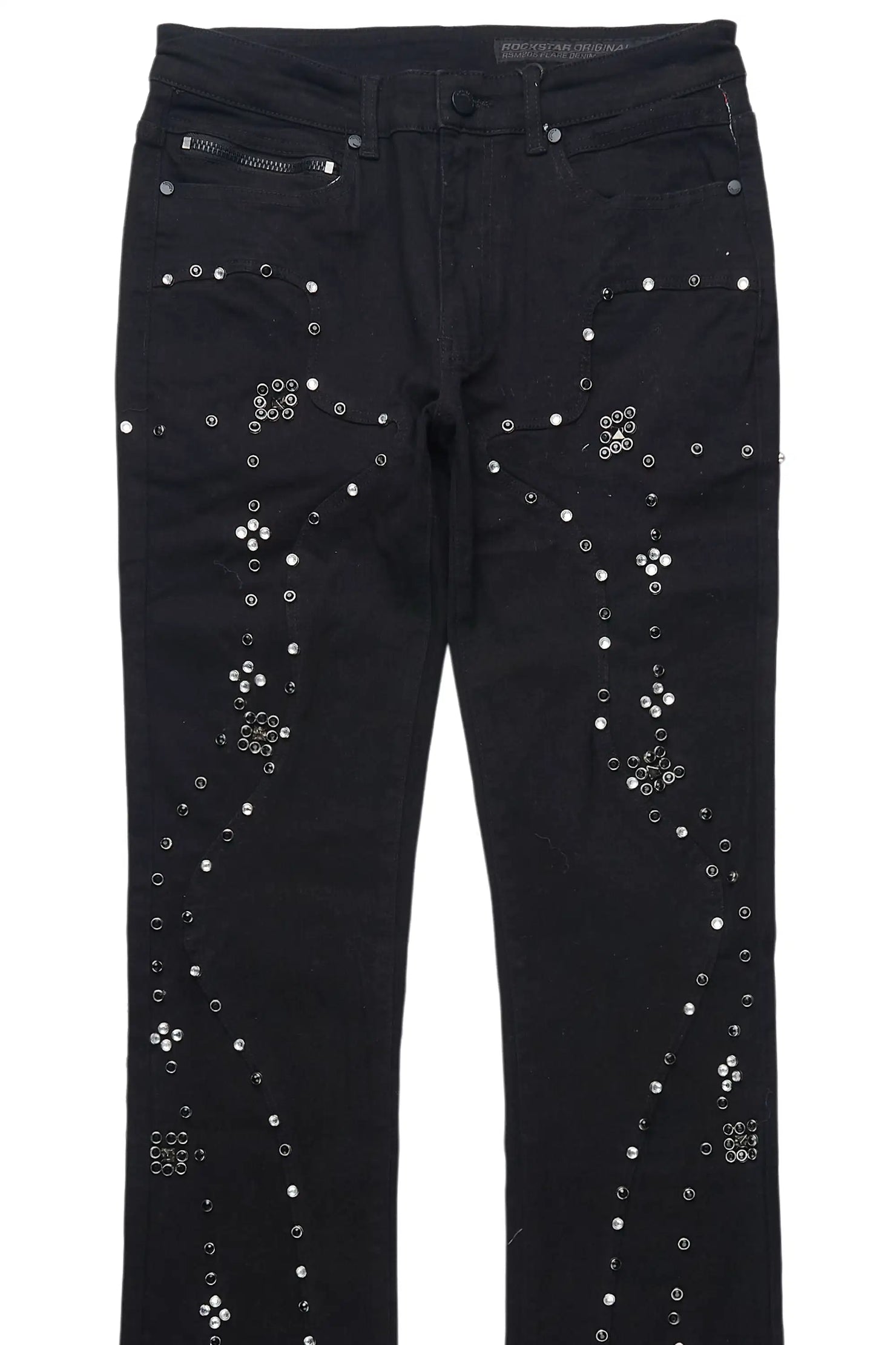 Chaz Jet Black Stud Stacked Flare Jean