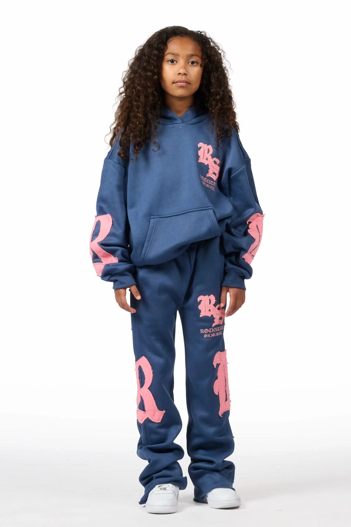 Girls Shironda Navy/Pink Stacked Track Set