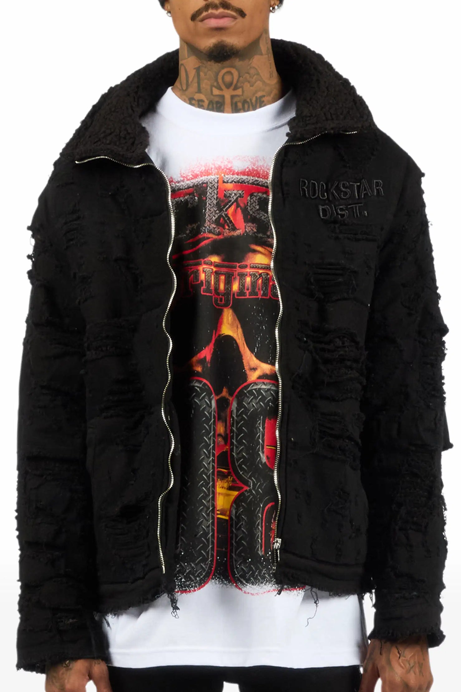 Faro Black/Black Denim Sherpa Puffer Jacket