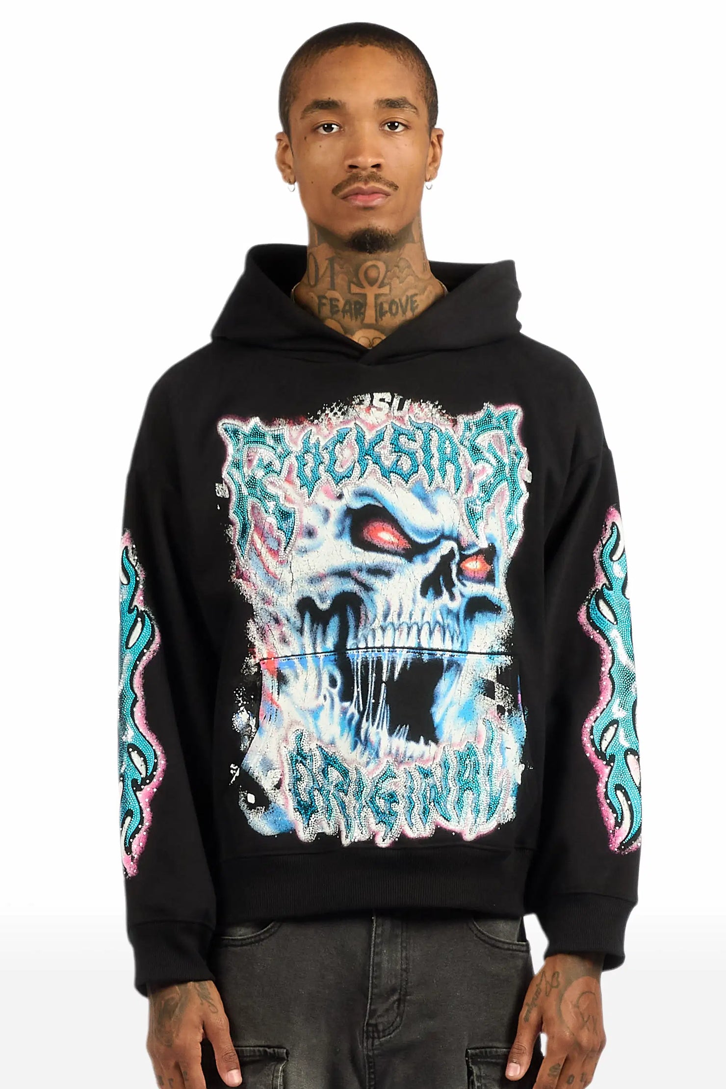 Zhane Black Rhinestone Oversized Hoodie