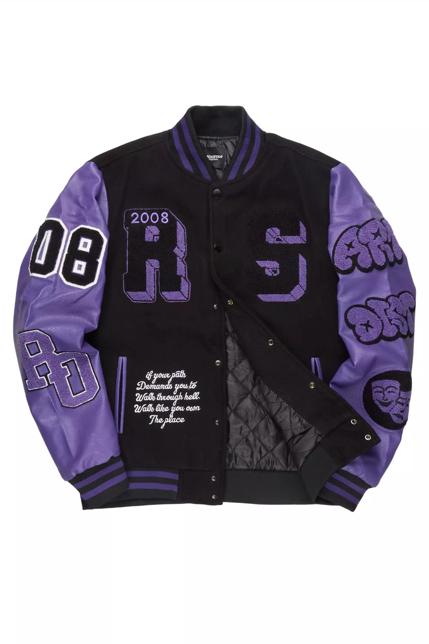 Leslee Black/Purple Oversized Varsity Jacket