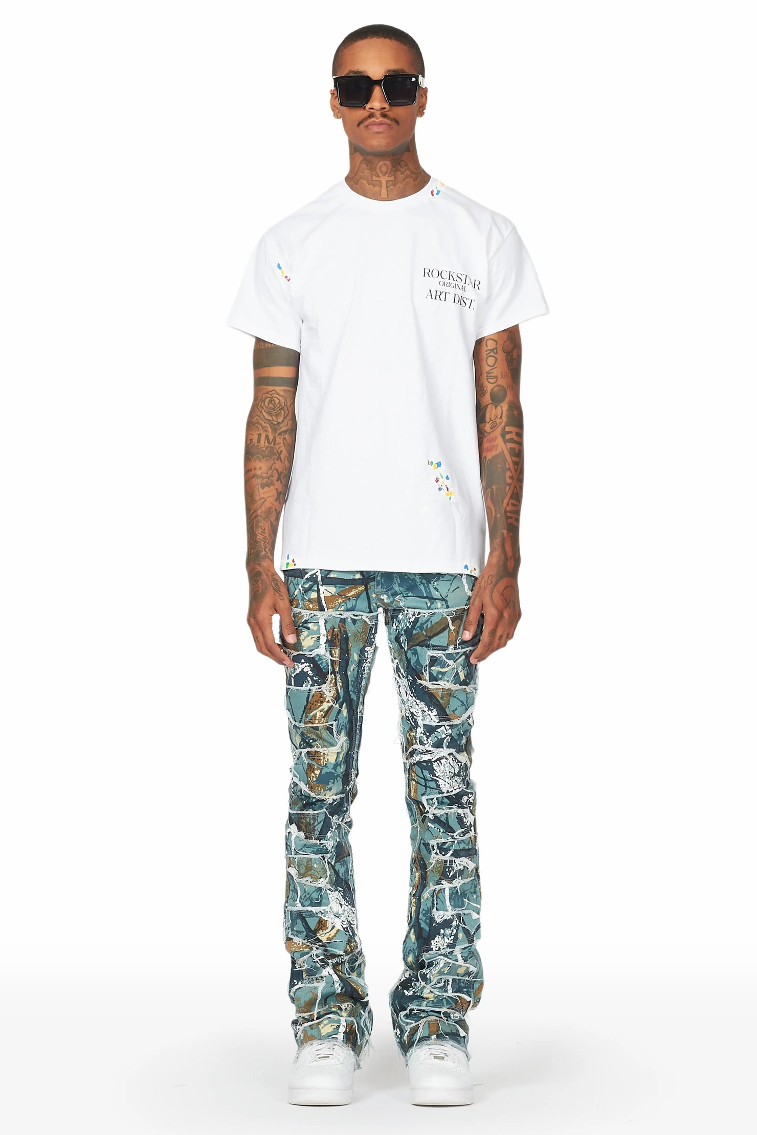 Shake Blue Tree Camo Stacked Flare Jean