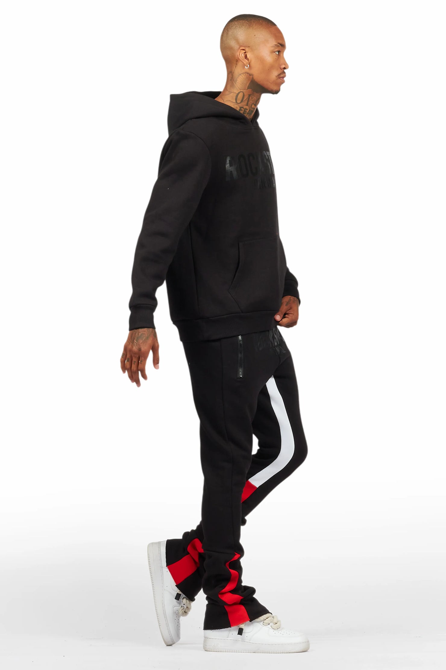 Sana Black/Black Hoodie/Stacked Flare Track Pant Set