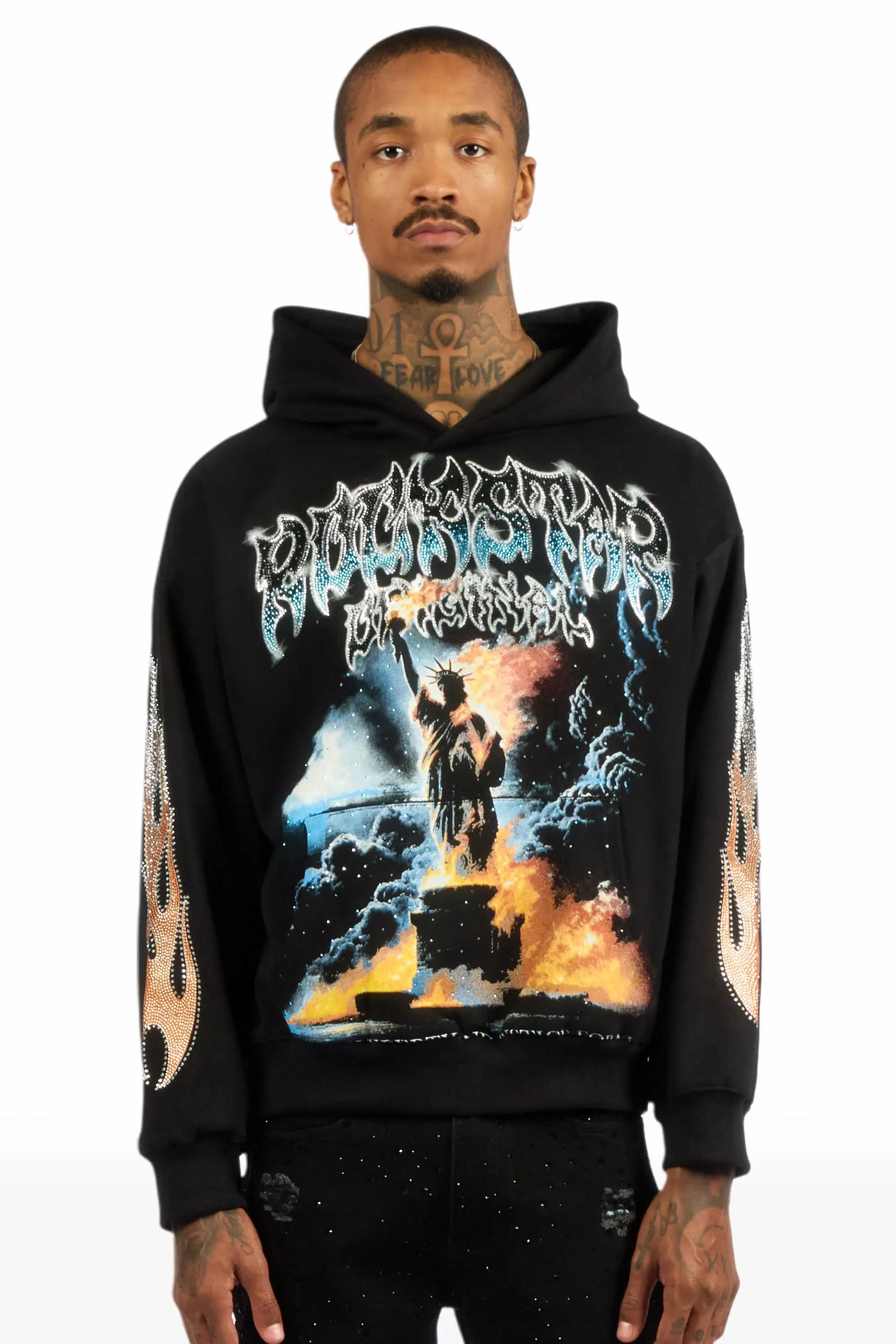 Liberta Black Rhinestone Oversized Hoodie