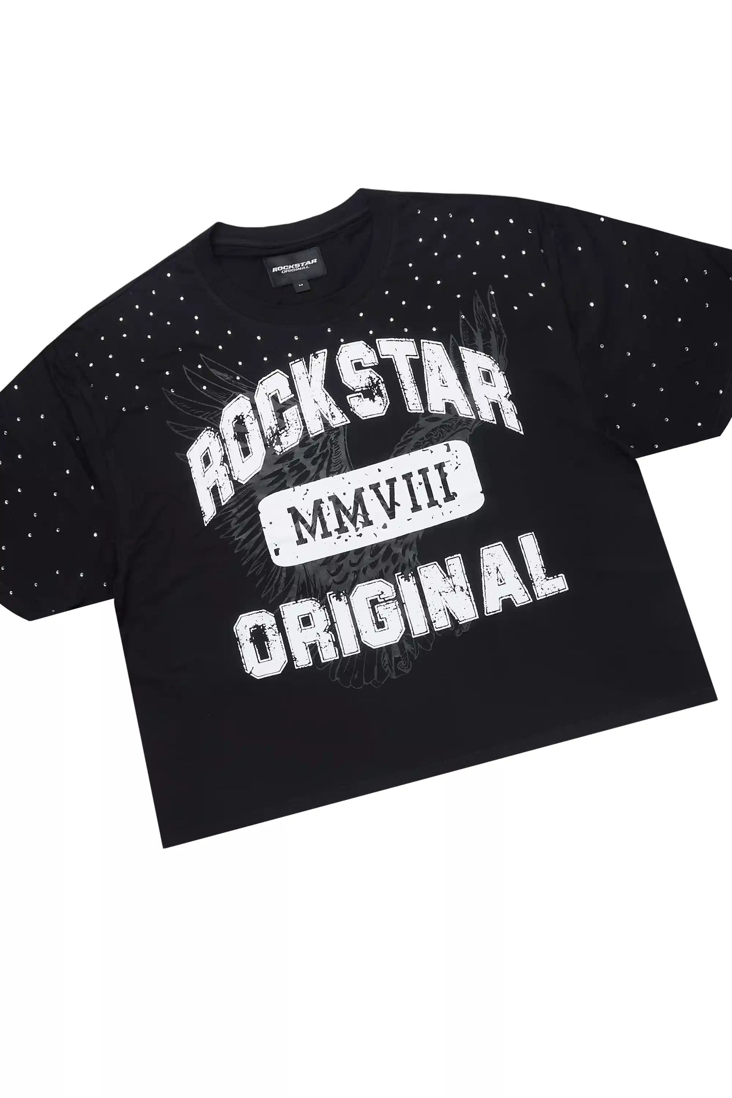 Borya Black Rhinestone T-Shirt/Baggy Stacked Track Set