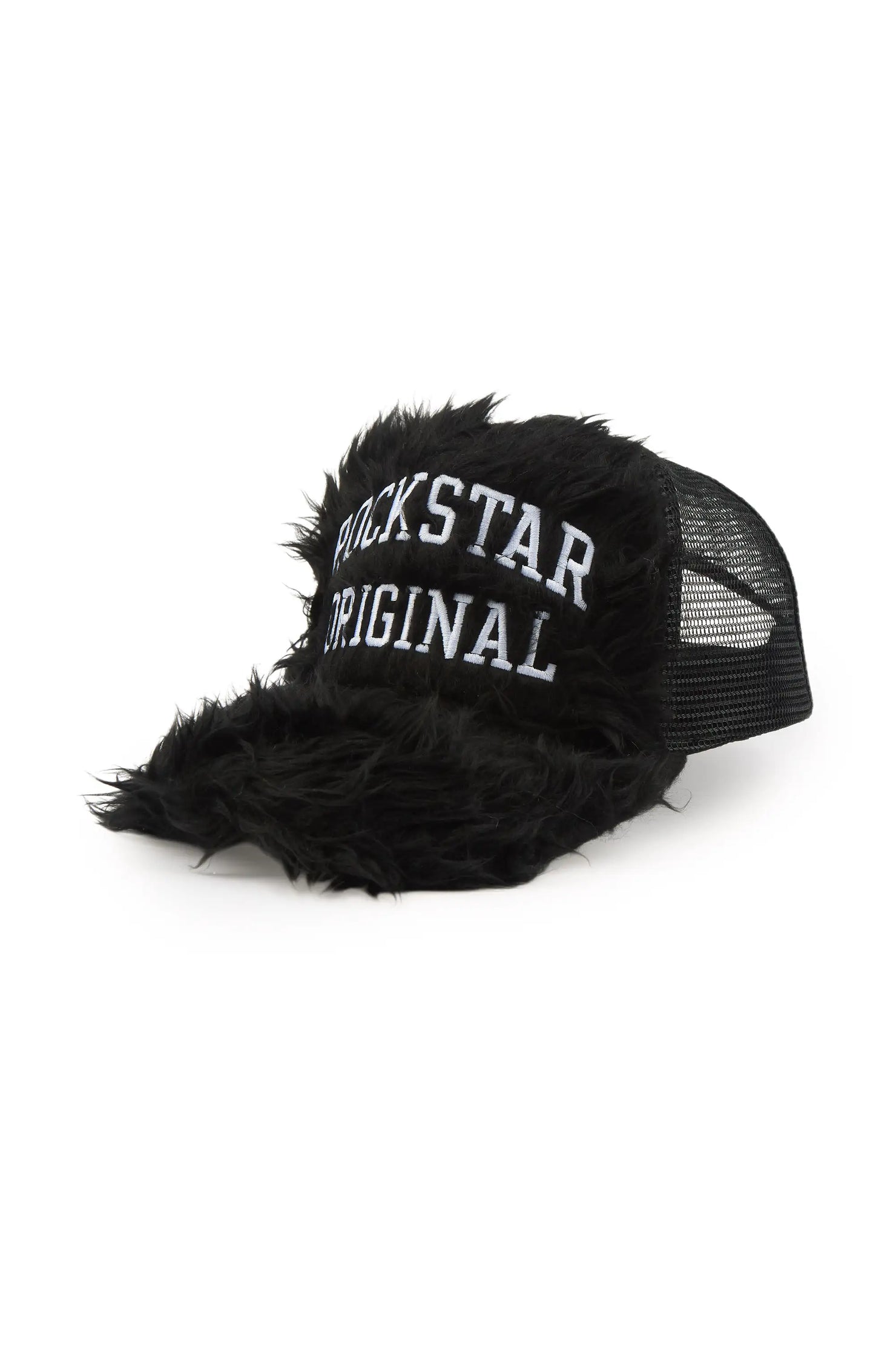 Boys Shaggy Black Fur Trucker Hat