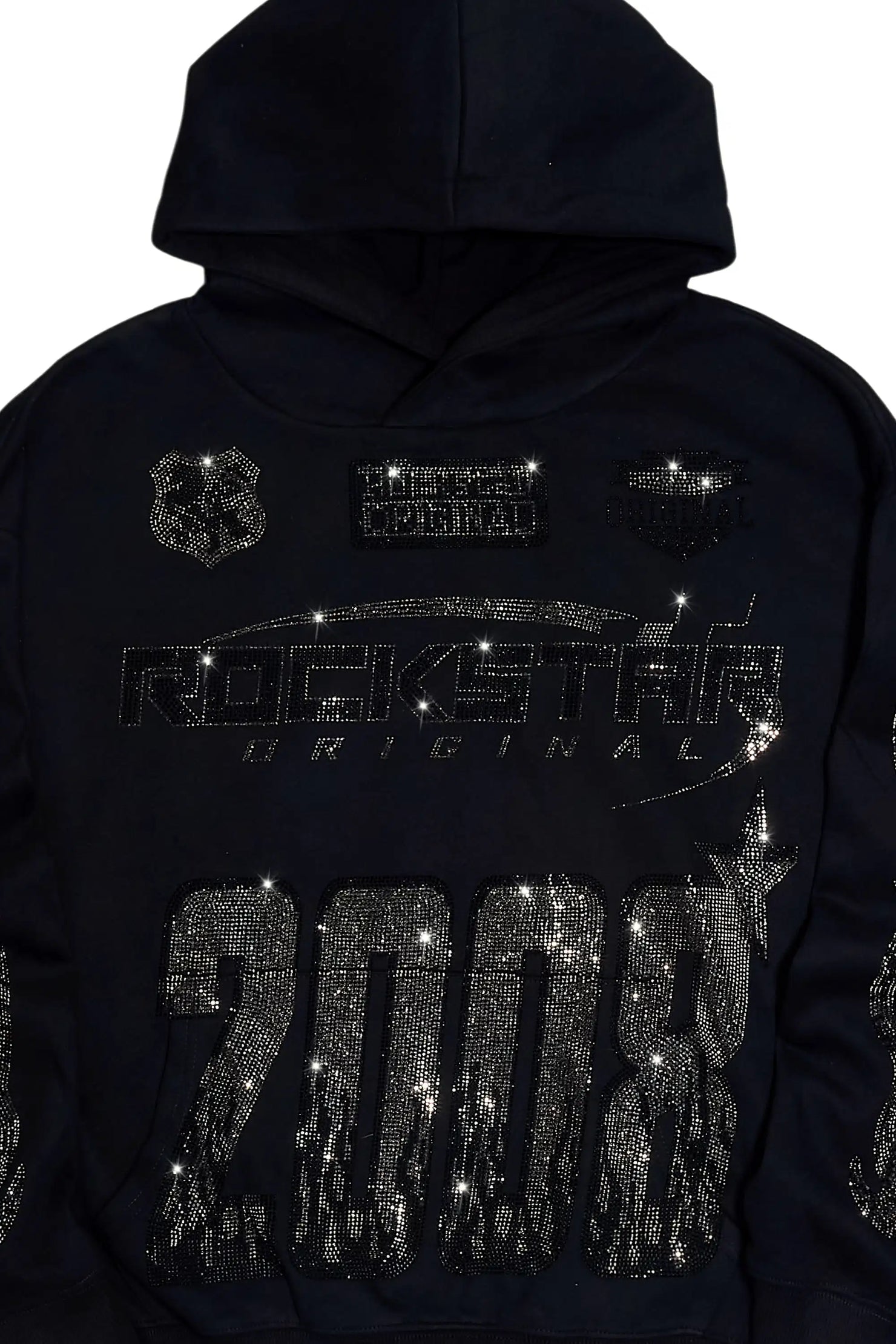 Amos Black Rhinestone Oversized Hoodie