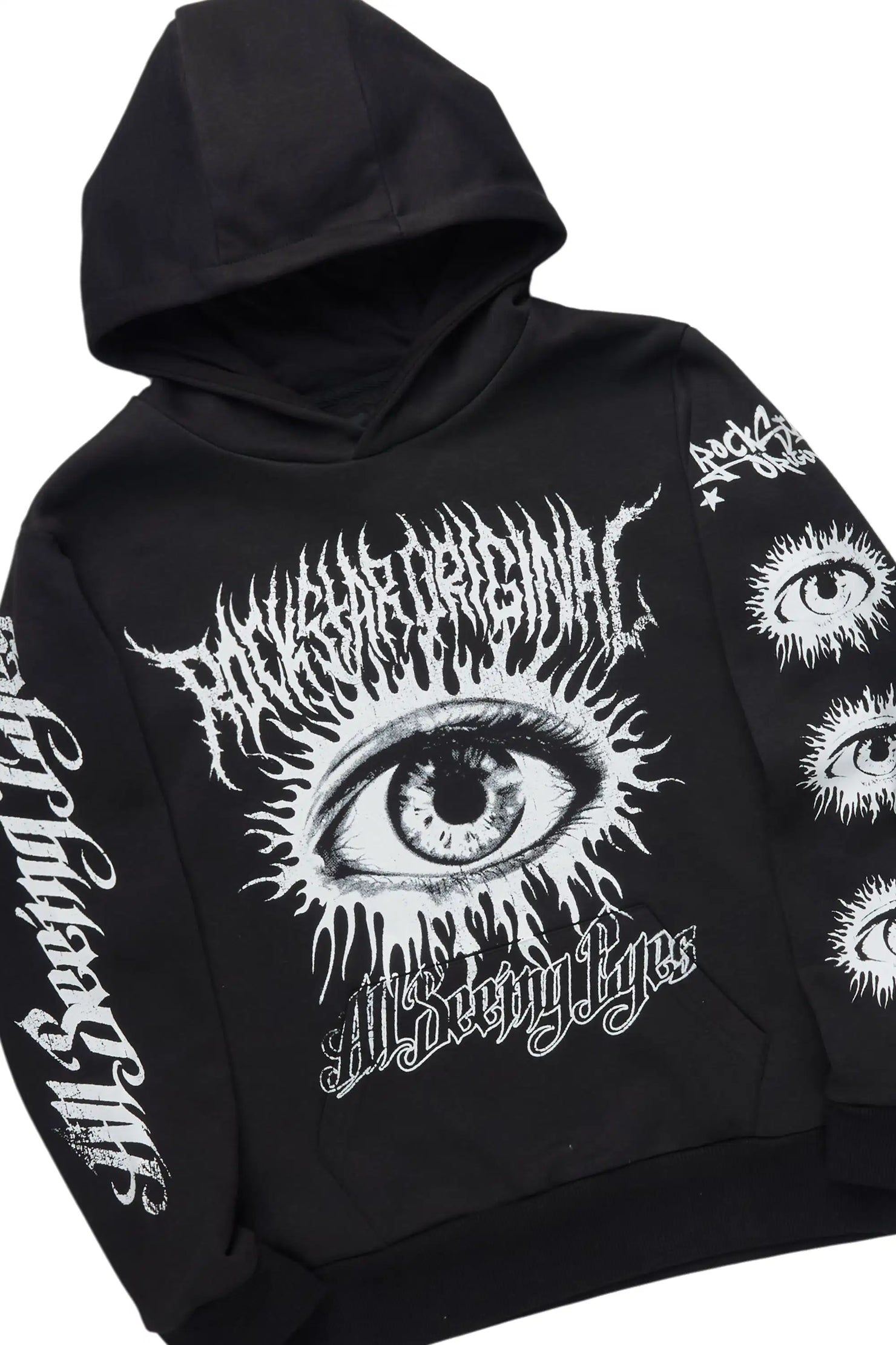 Boys All Eyes Black Hoodie & Kade Beige Stacked Flare Jean Set