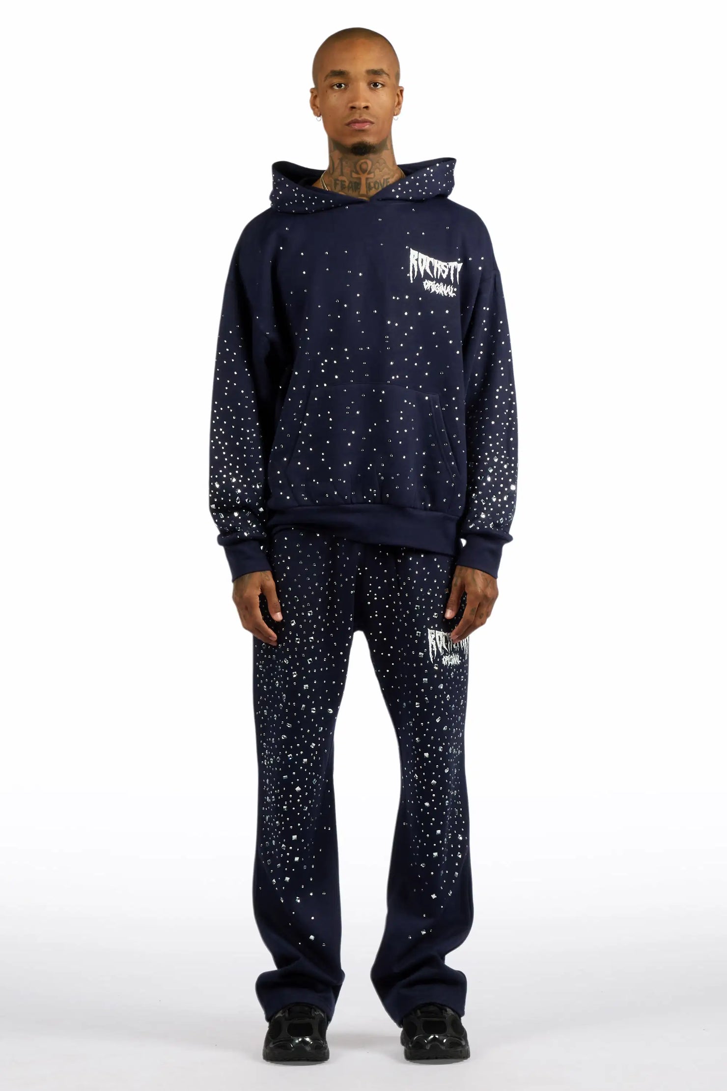 Twinkle Navy/White Rhinestone Hoodie Relaxed Track Set