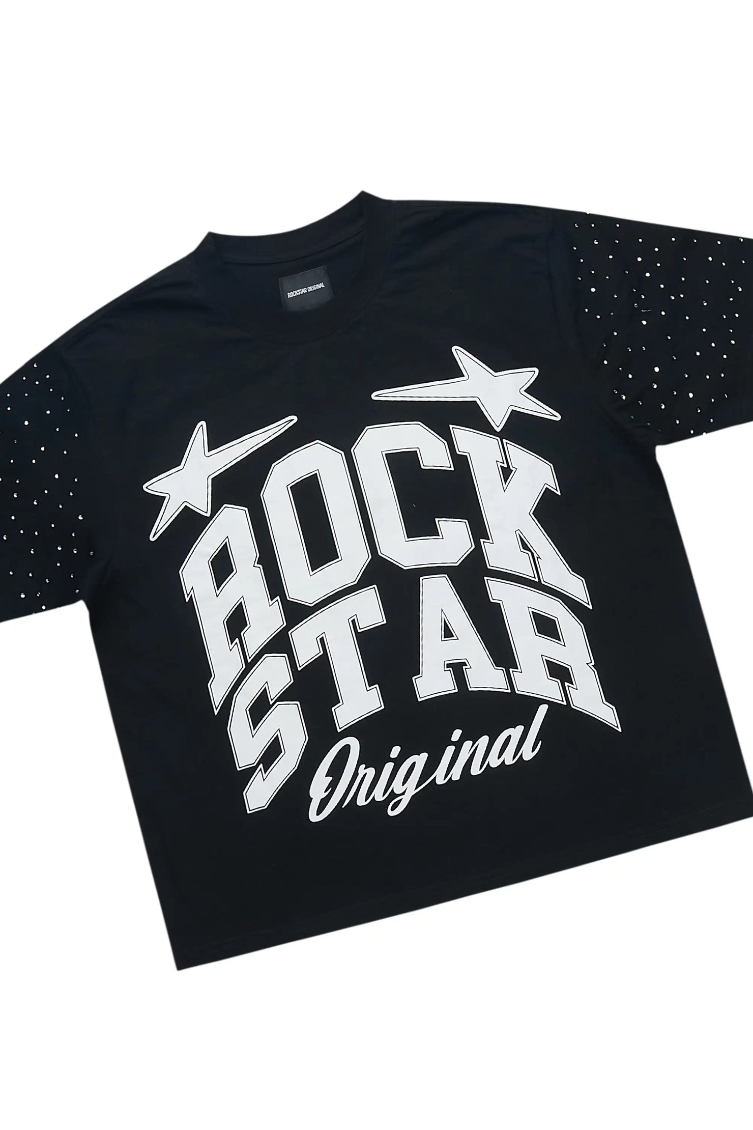Girls Flaveya Black/Wite Rhinestone T-Shirt Short Set