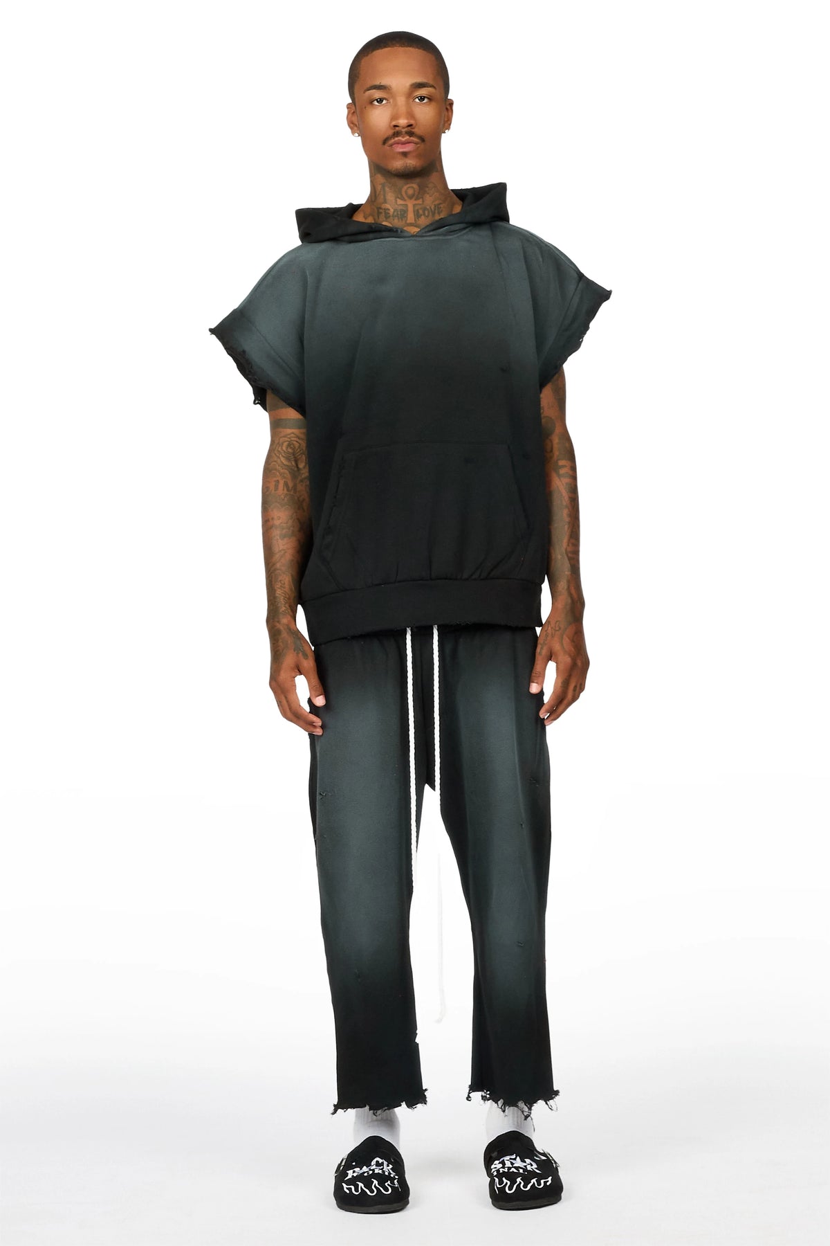 Warden Black Cut Sleeve Hoodie/Extra Long Jort Set