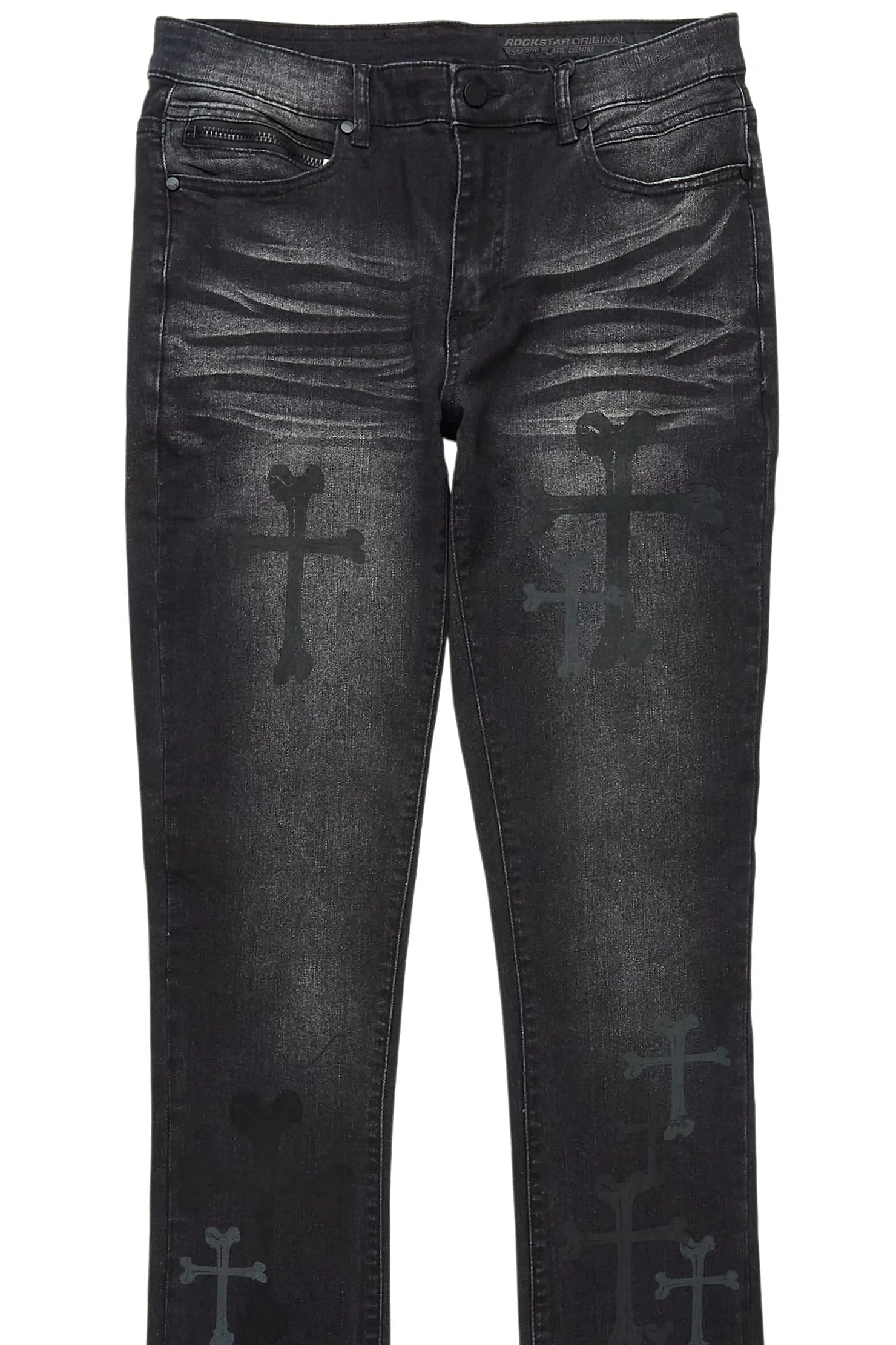 Olivier Dag Dark Grey Stacked Flare Jean