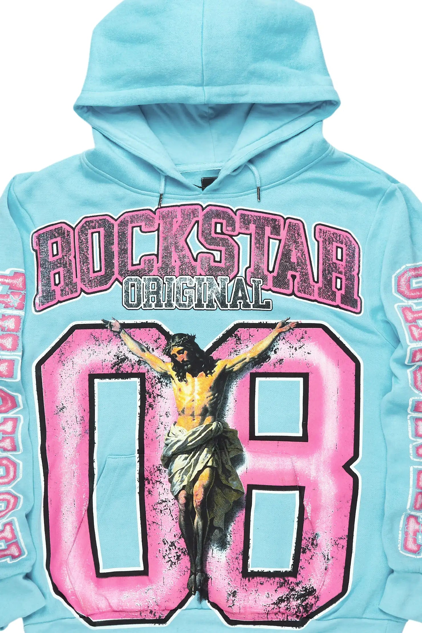 Fields Baby Blue Distressed Graphic Hoodie