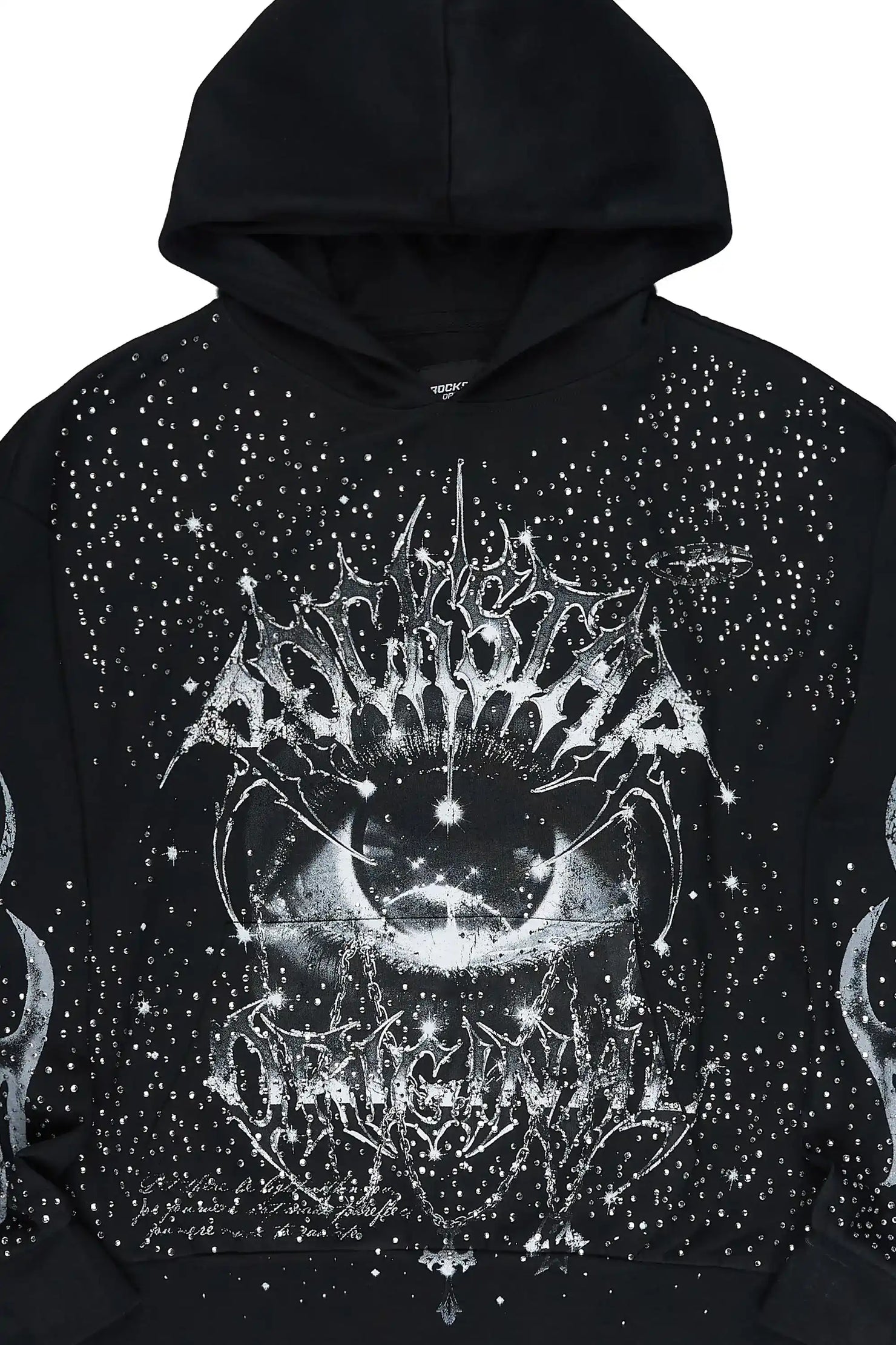 Malykz Black Rhinestone Graphic Hoodie