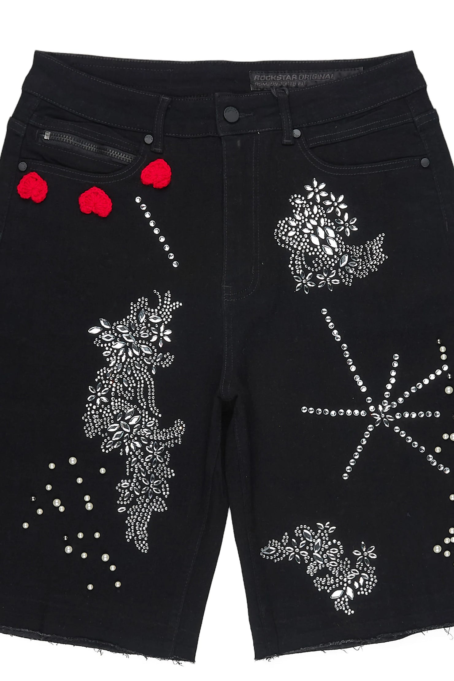 Rael Black Rhinestone Denim Short