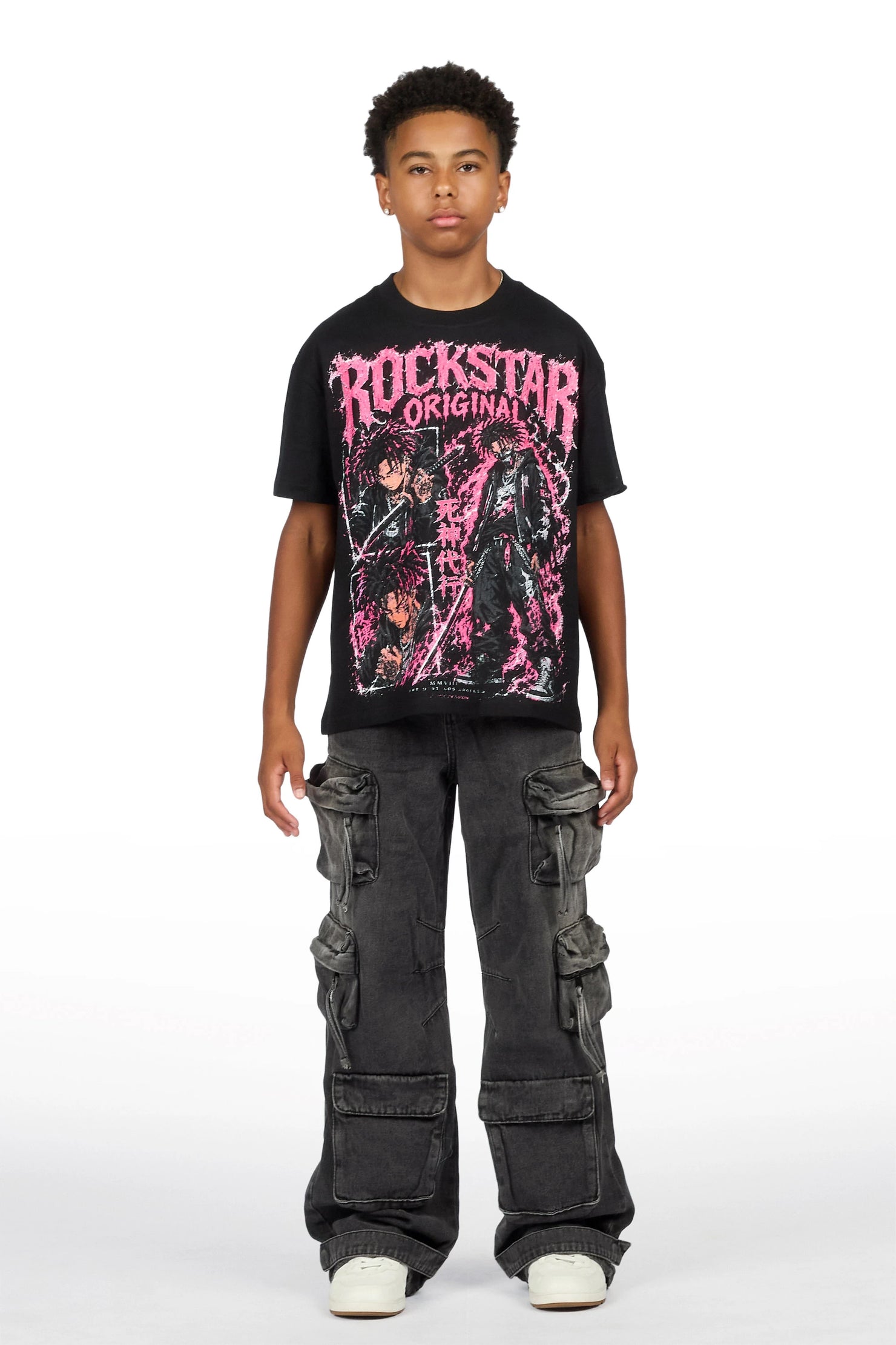 Boys Brasko Black/Dark Grey T-Shirt Baggy Jean Set