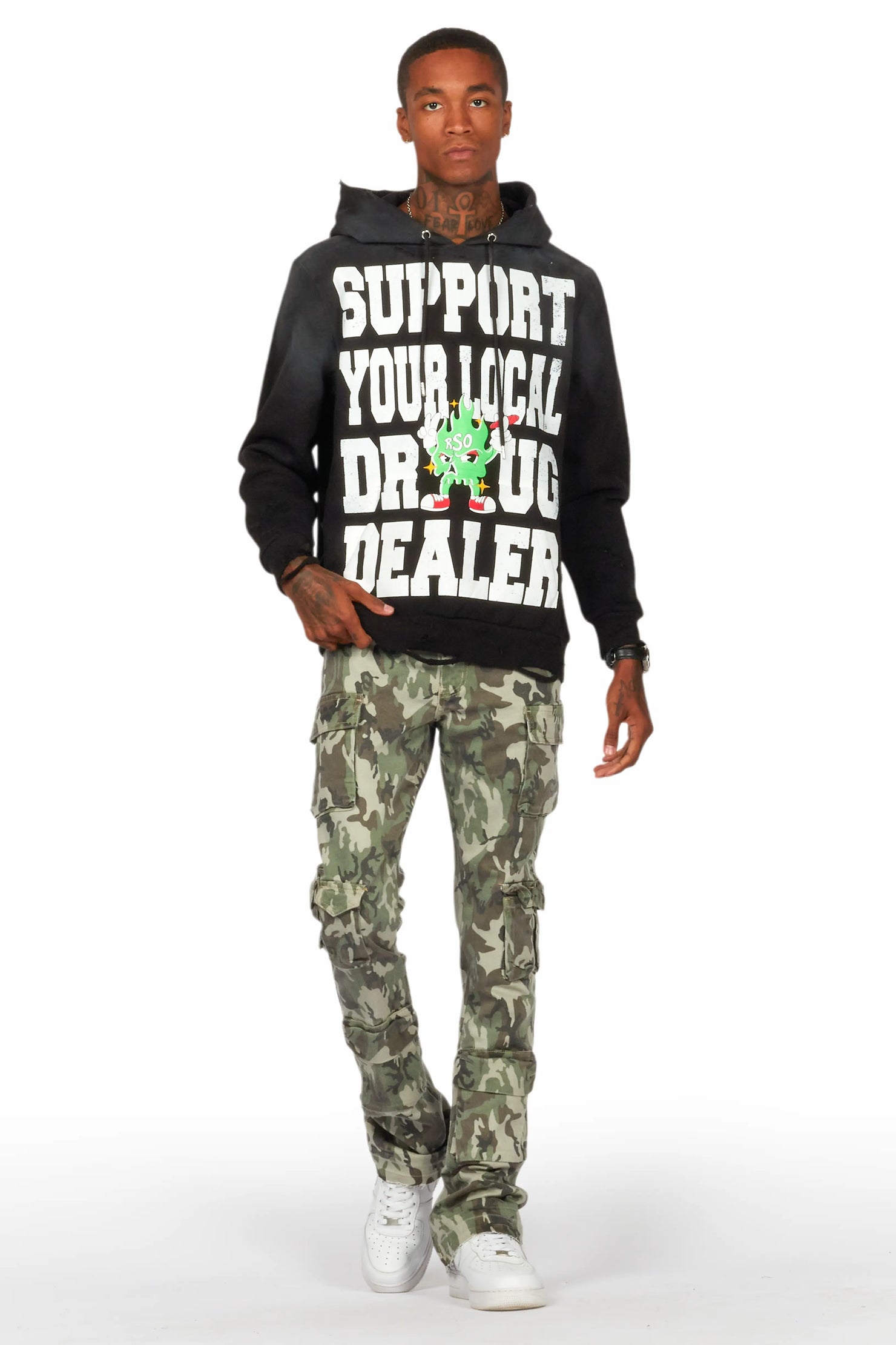 Tarl Black Distressed Graphic Relaxed Hoodie