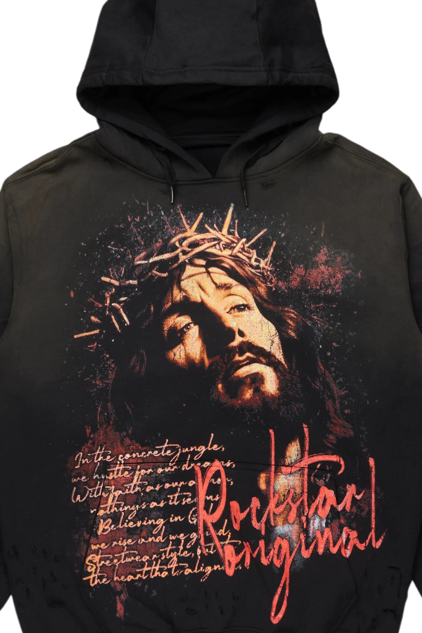 Egas Black Graphic Distressed Hoodie