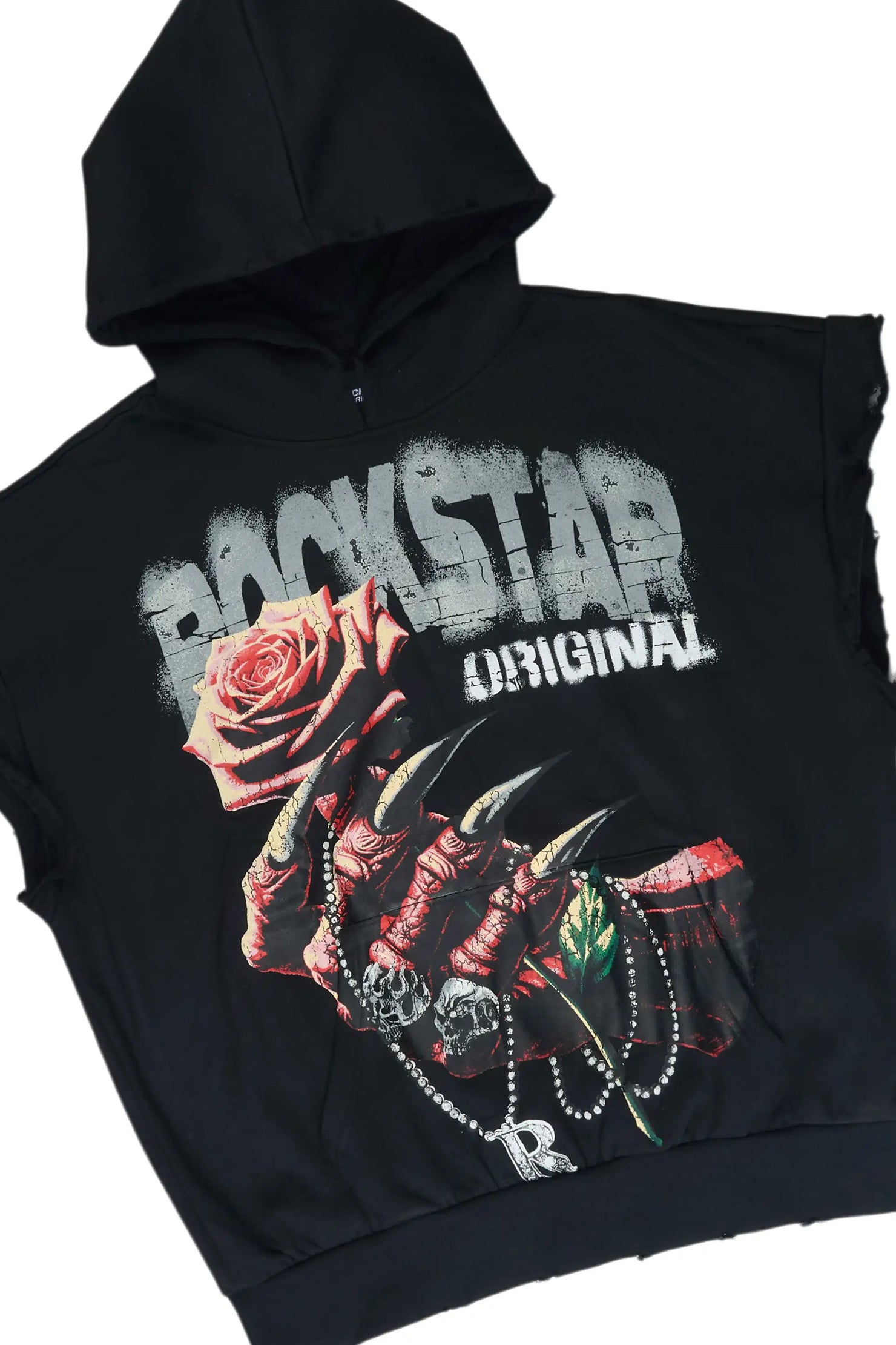 Azyrx Black Cut Sleeve Hoodie/Baggy Pant Track Set