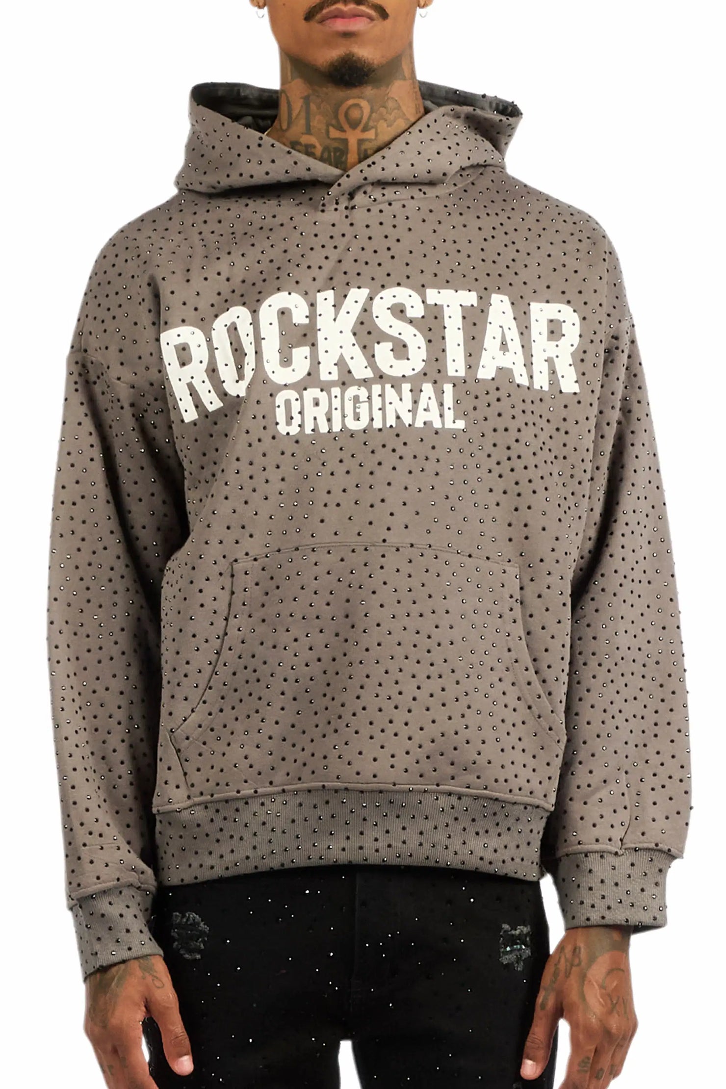 Crystiq Charcoal/White Rhinestone Oversized Hoodie