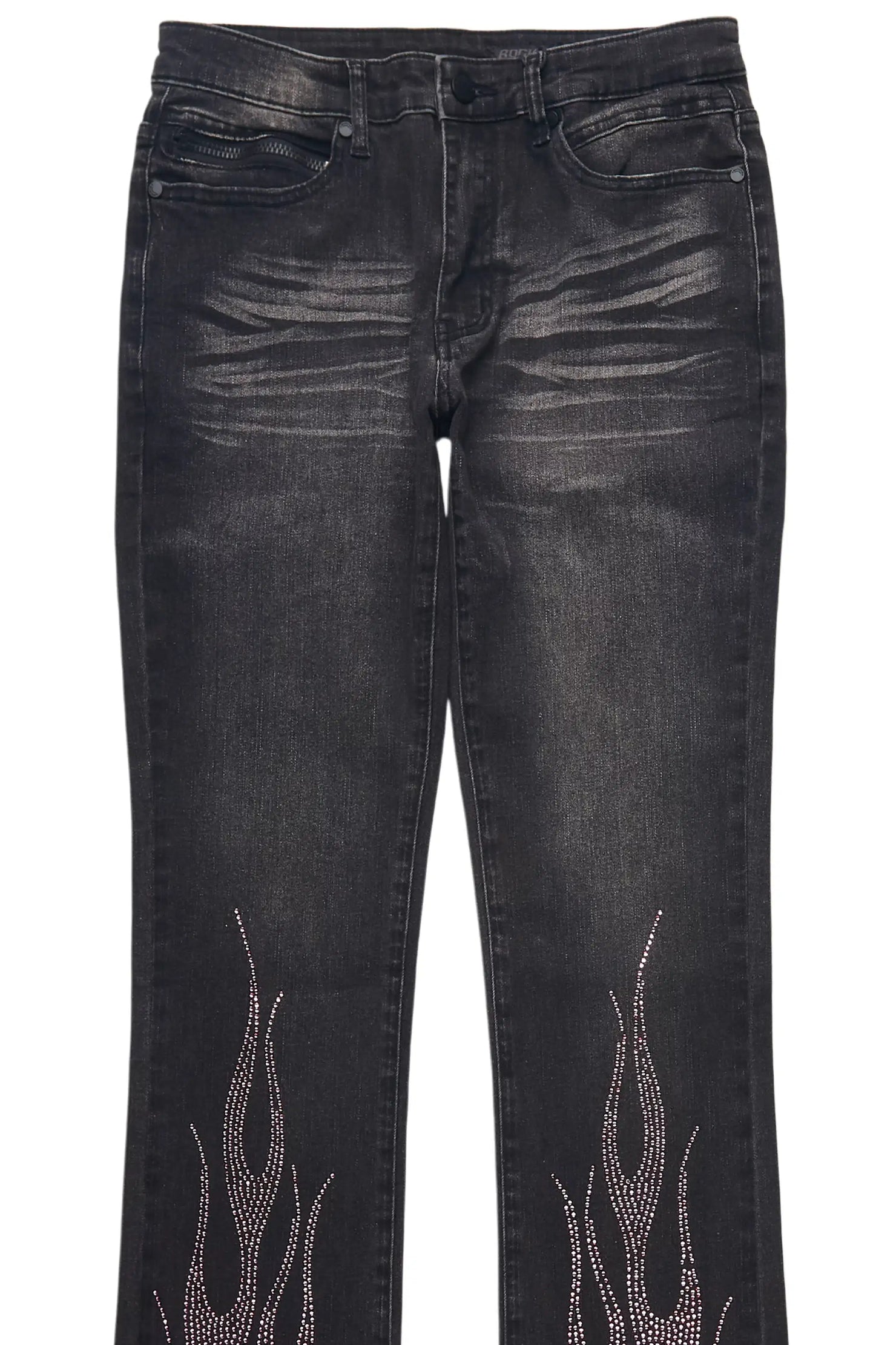 Samba Dark Grey/Pink Rhinestone Stacked Flare Jean