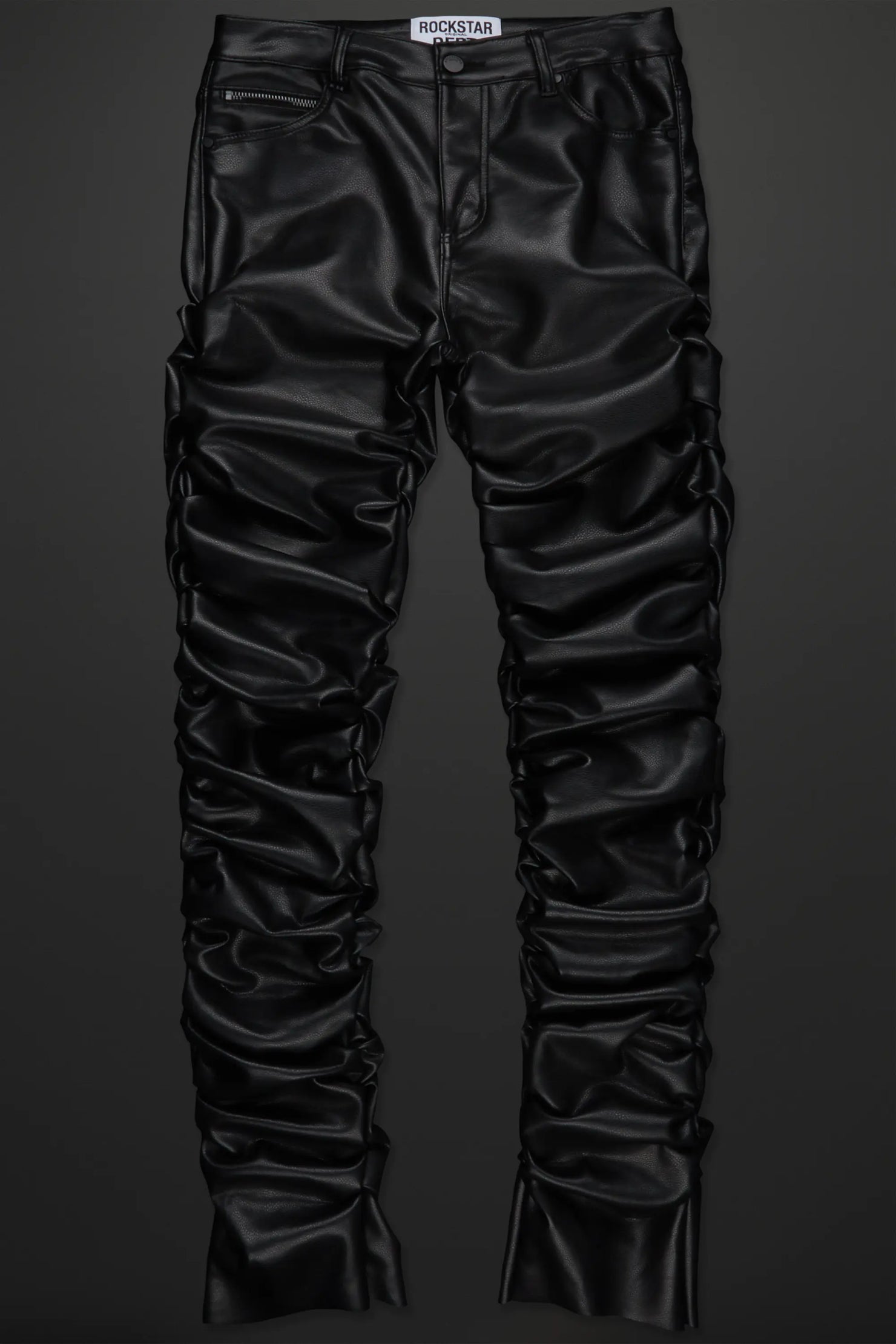 Huck Black Faux Leather Stacked Jean