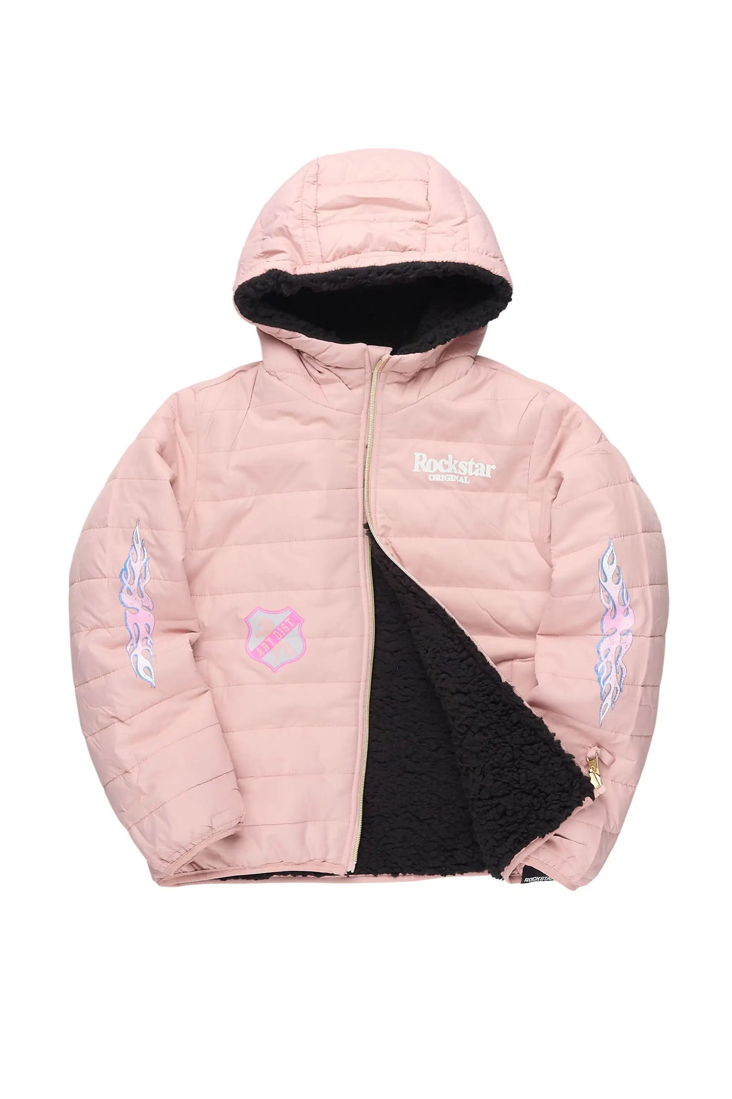 Girls Daegra Mauve/Black Reversible Fur Puffer Jacket