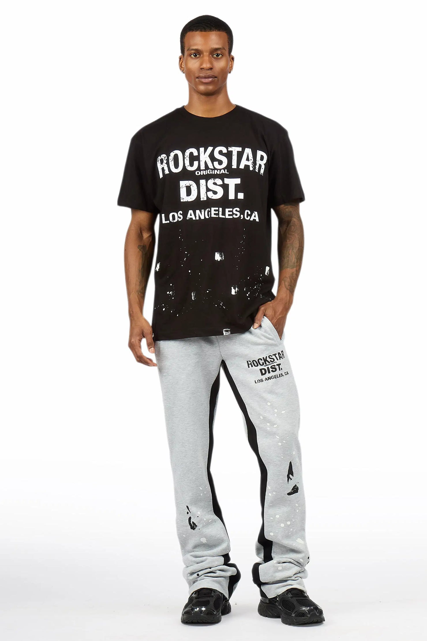 Scottie Black/Heather Grey T-Shirt/Stacked Flare Track Pant Set