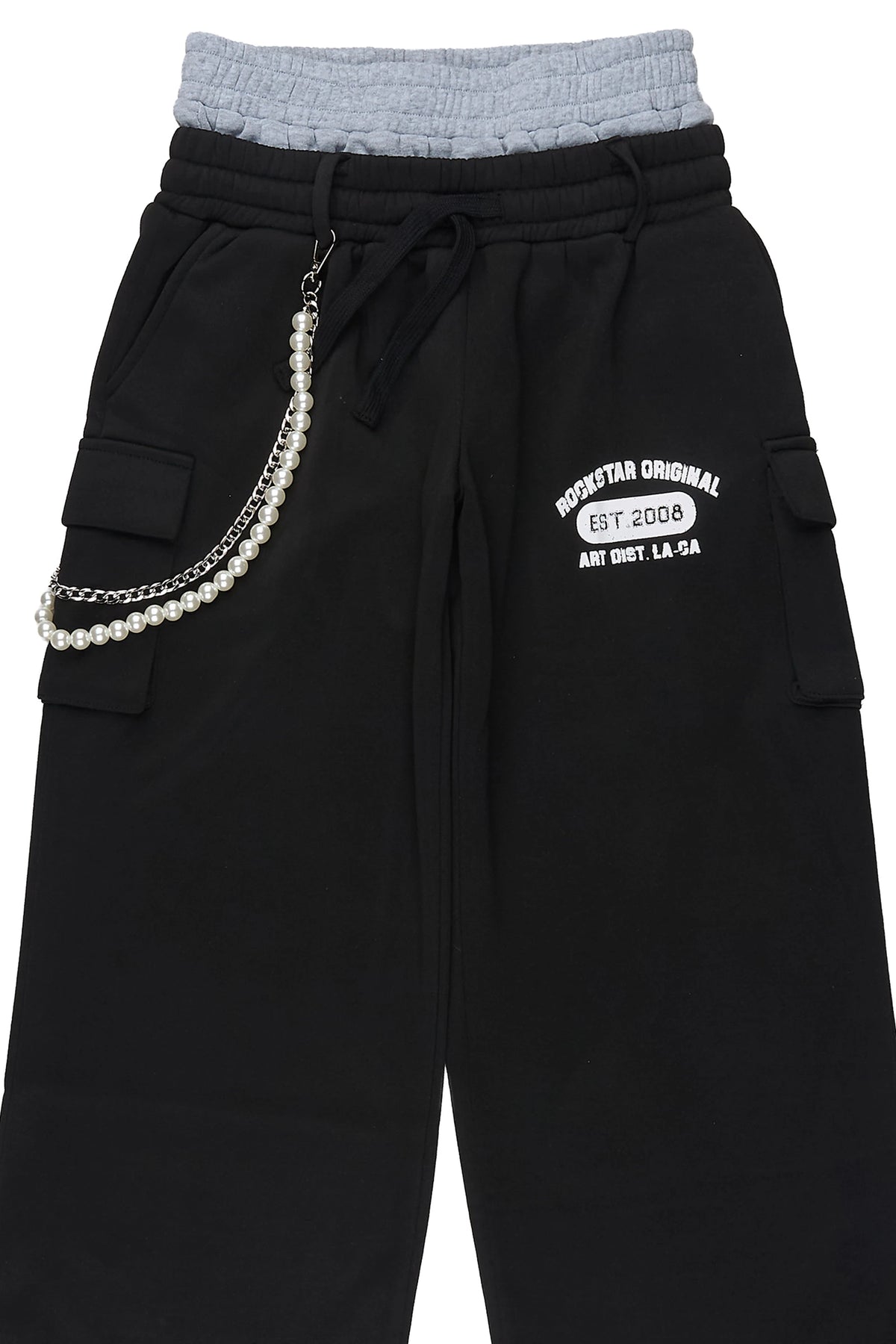Girls Alexa Black Double Waisted Super Baggy Track Pant