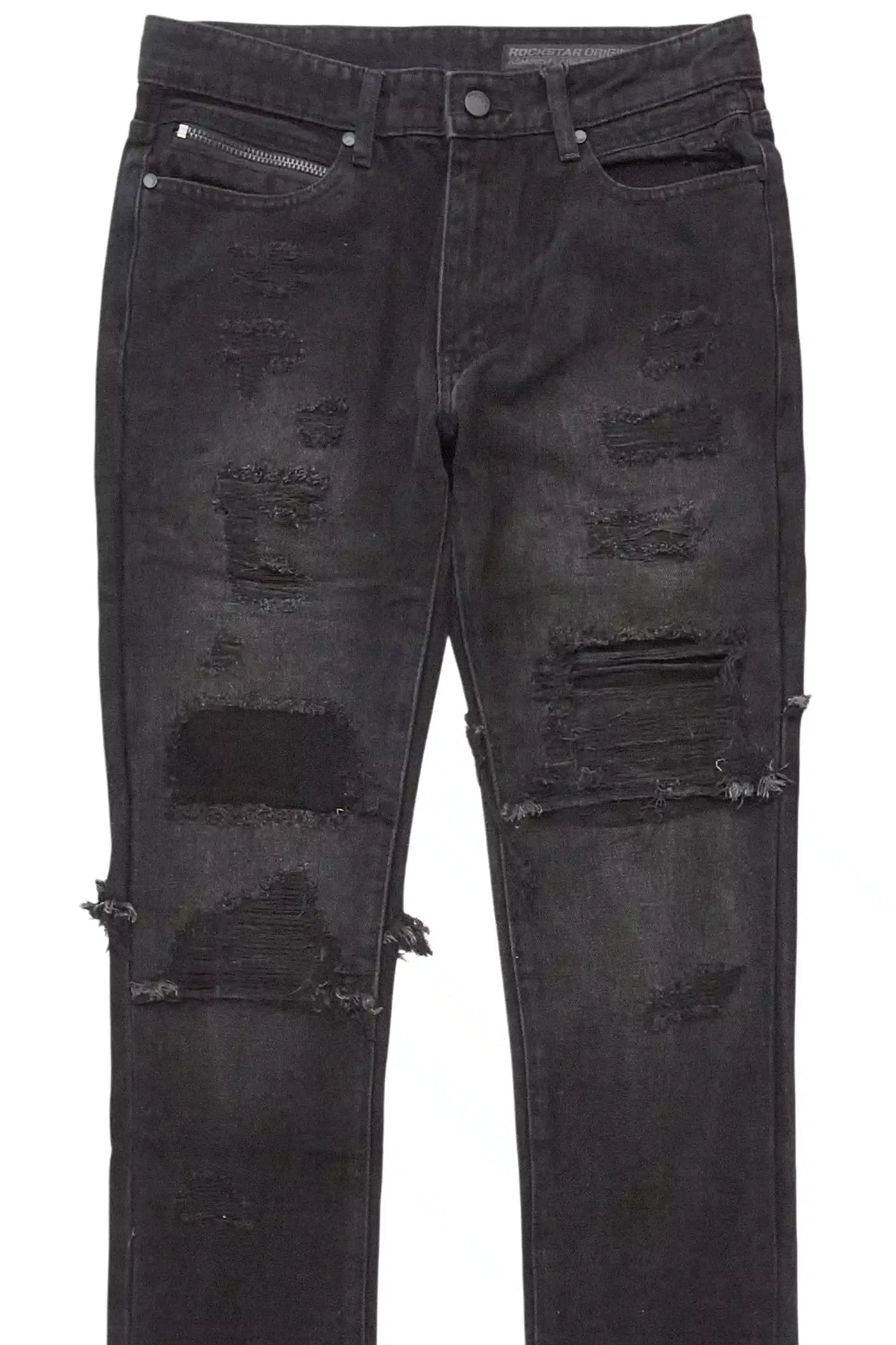 Foreign Dark Grey Wash Stacked Flare Jean