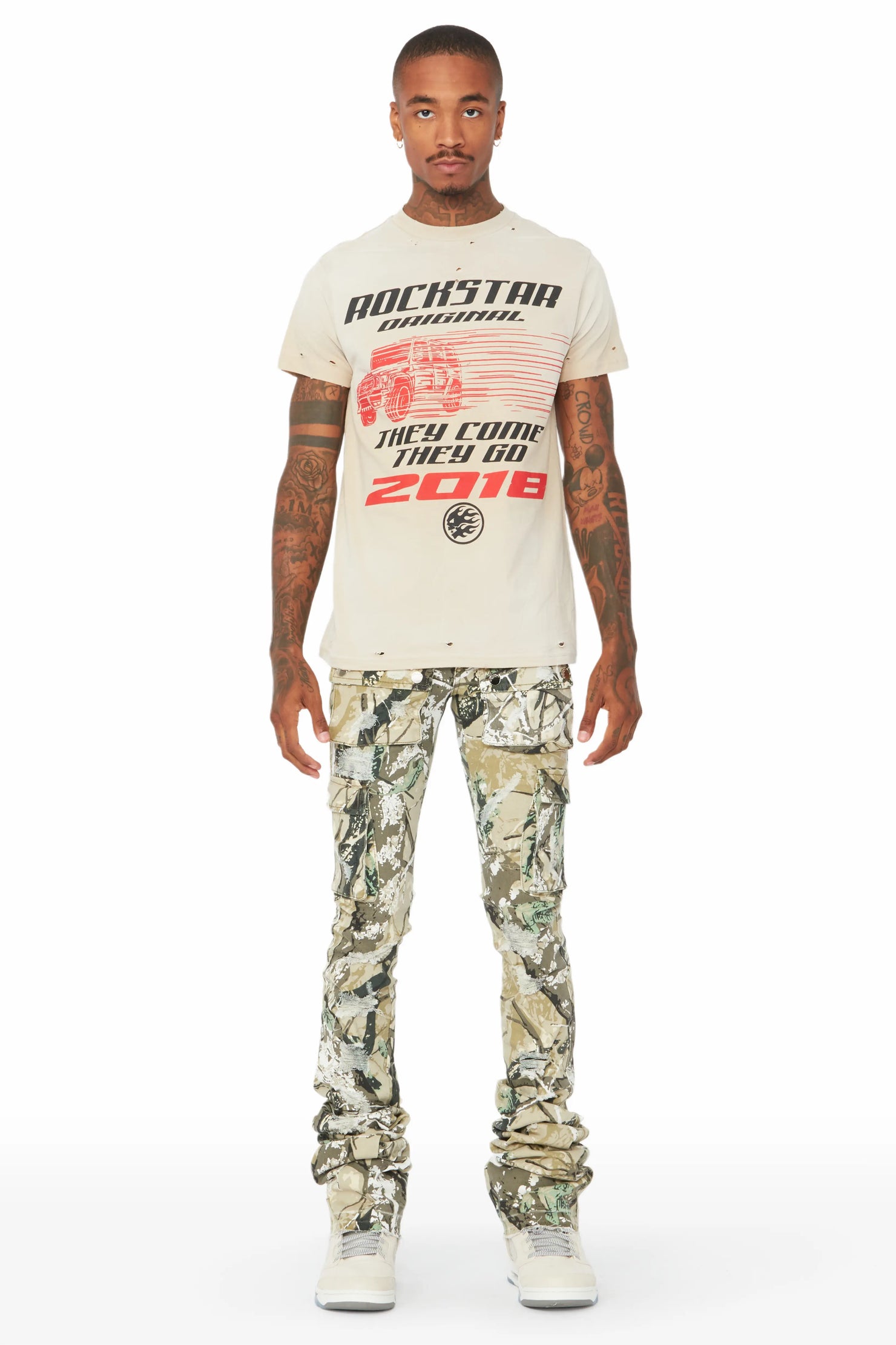 Zaire Tree Camo Cargo Super Stacked Flare Jean