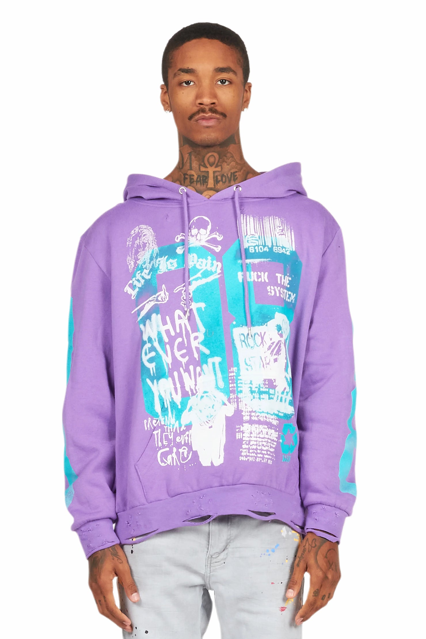 Grill Purple Distressed Graphic Hoodie