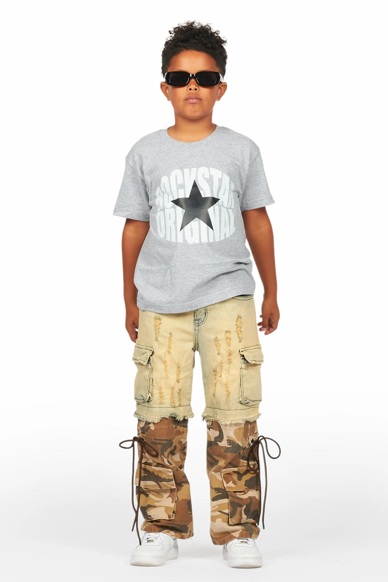 Boys Baatar Blue/Brown Camo Baggy Fit Jean