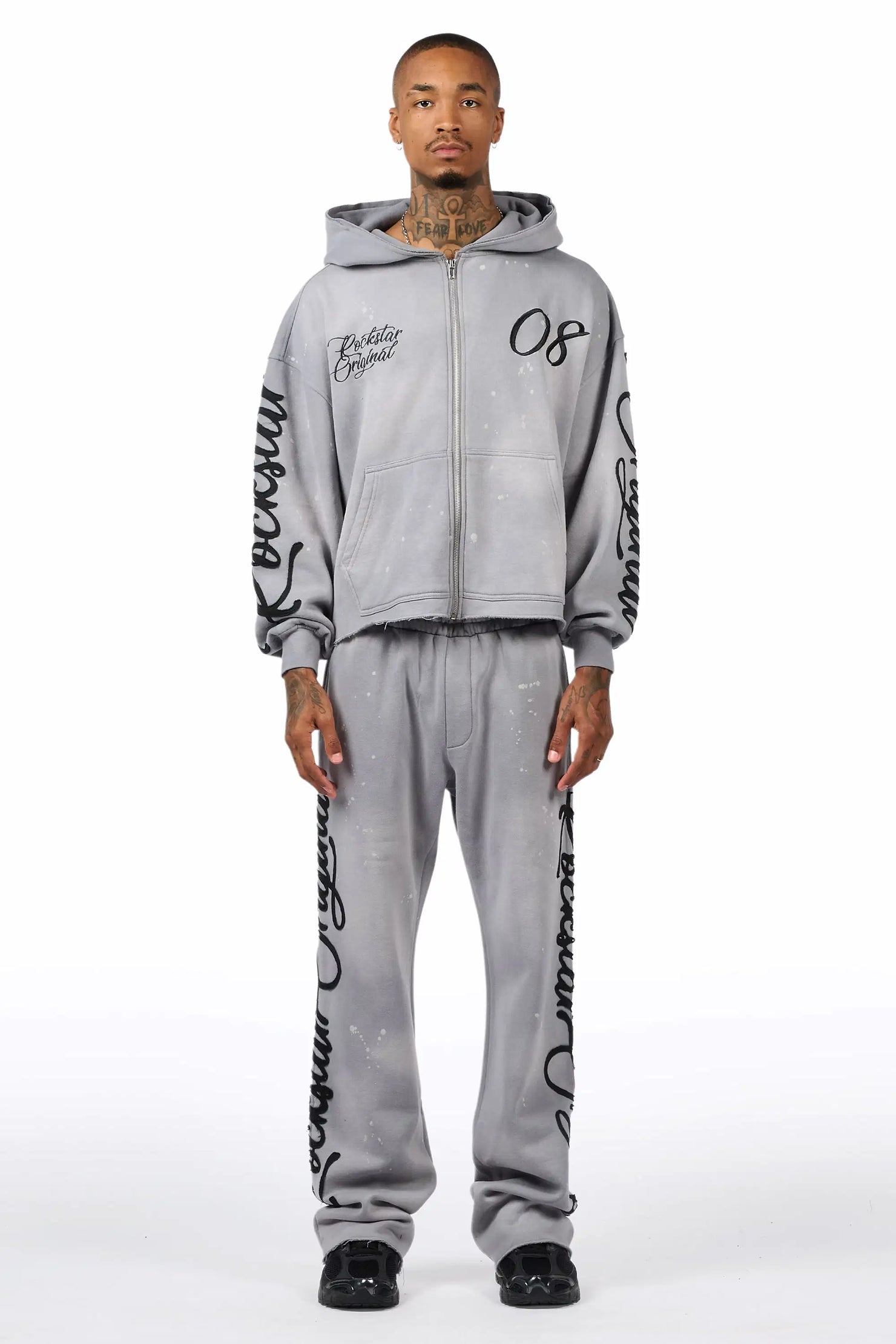 Hanif Vintage Grey Hoodie/Stacked Pant Track Set