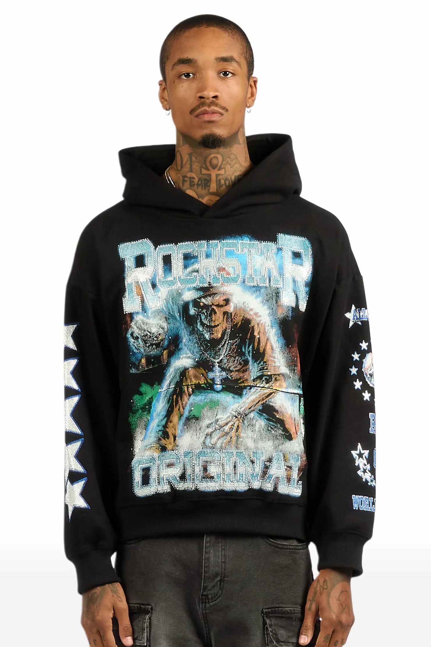 Marxe Black Rhinestone Oversized Hoodie