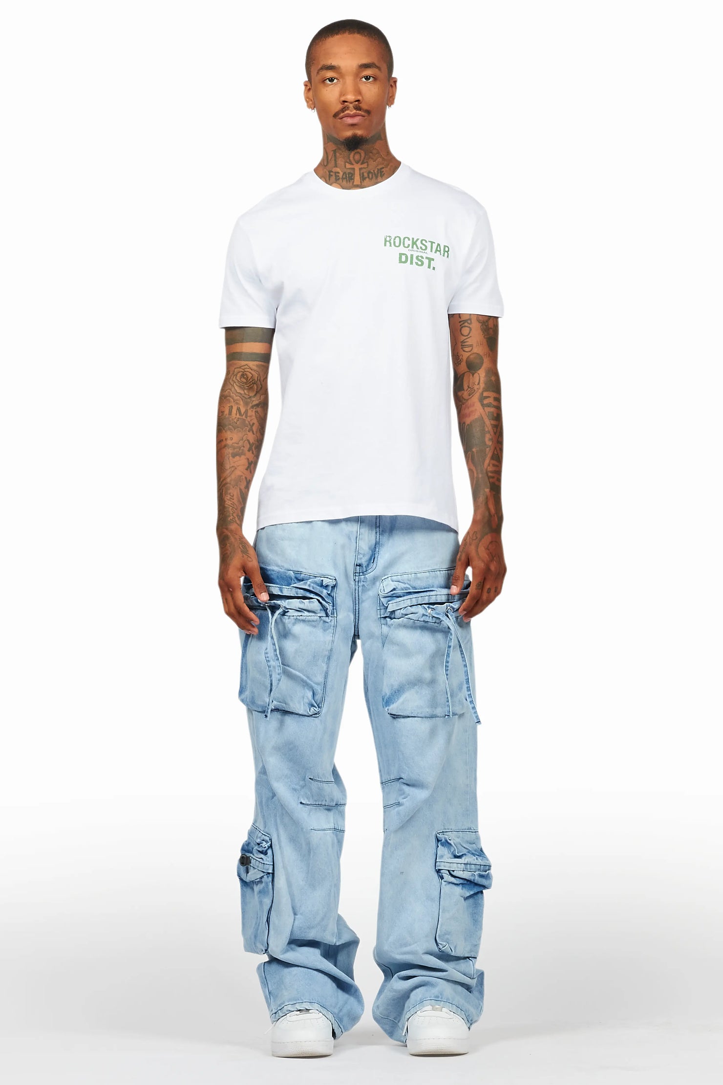 Cazer Blue Baggy Fit Cargo Jean