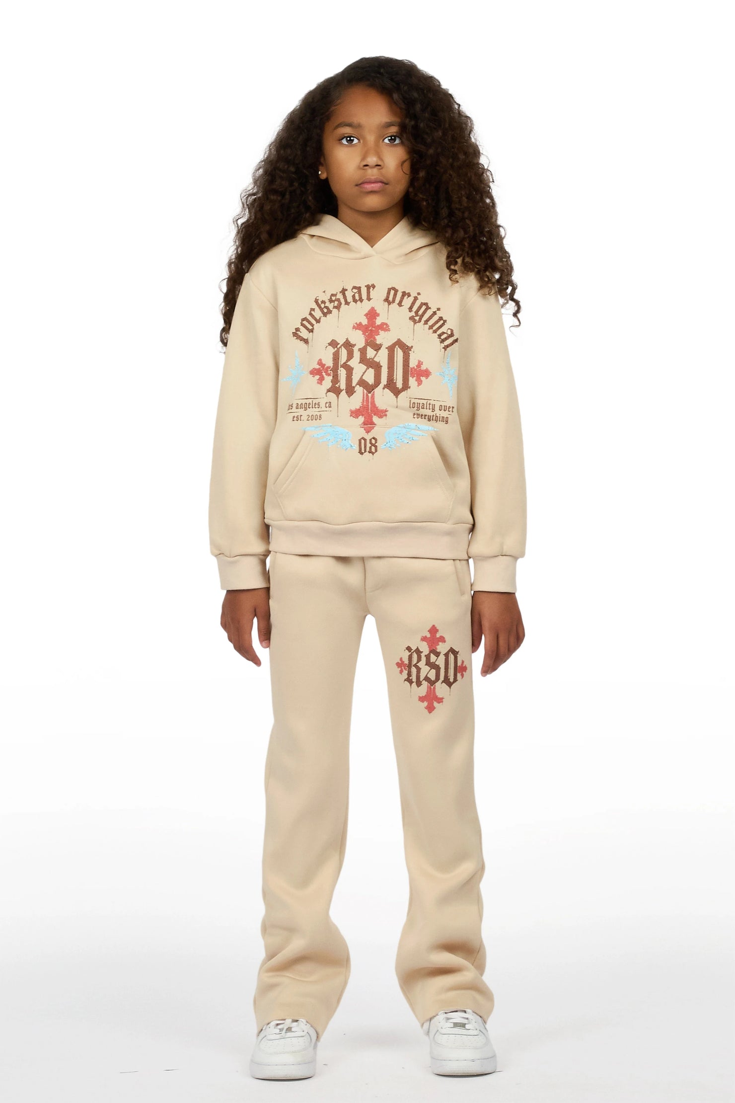 Girls Trenty Sand Stacked Hoodie Track Set