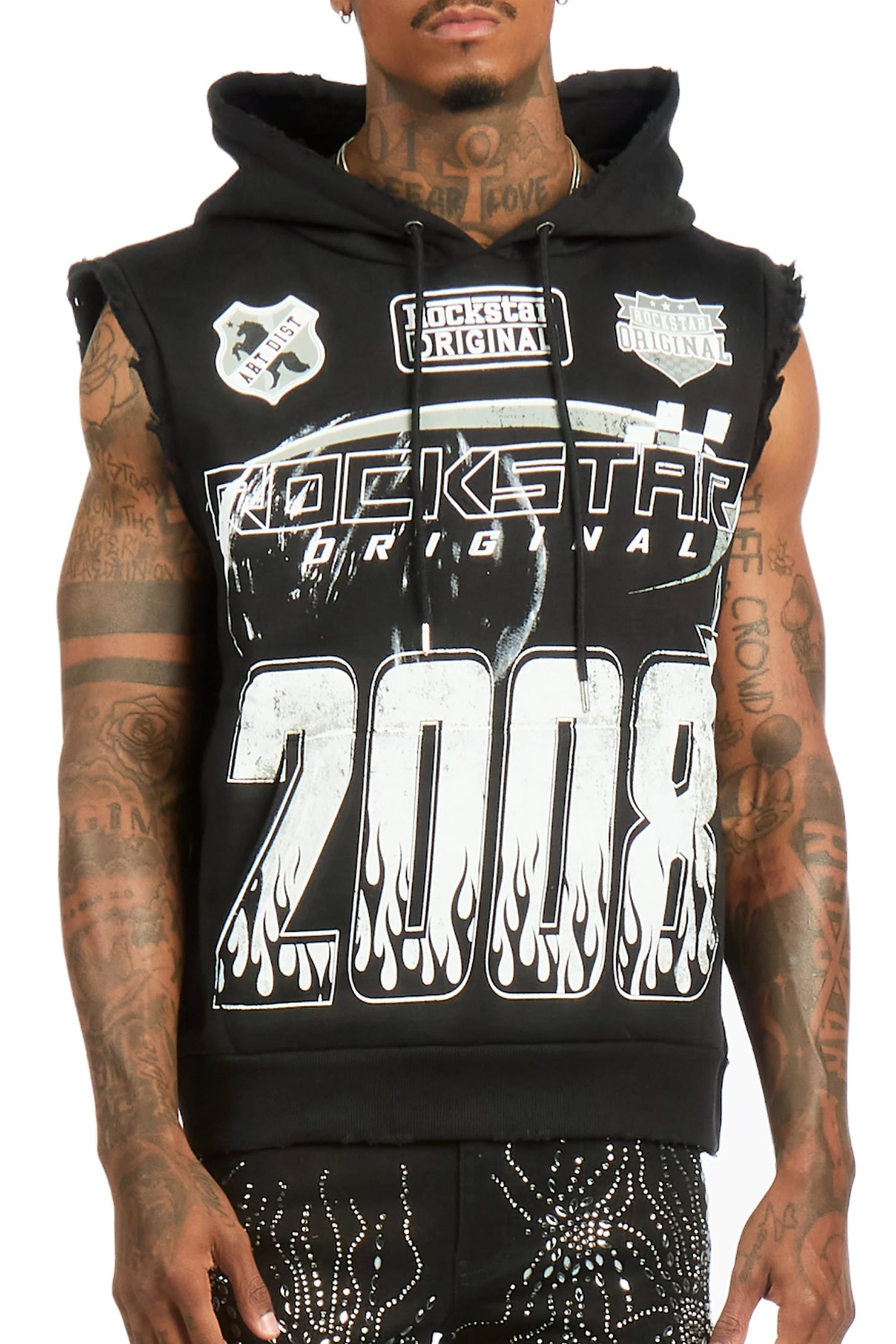 Amos Black Cut Sleeve Hoodie