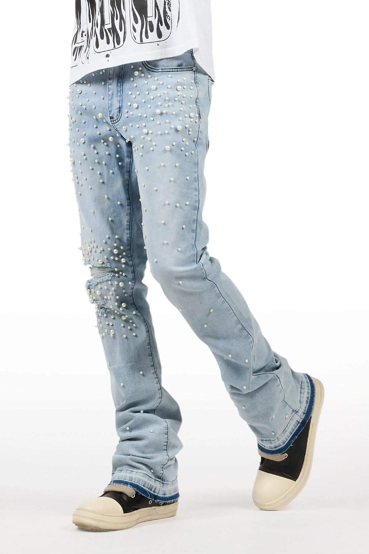 Ziv Pearl Light Blue Stacked Flare Jean