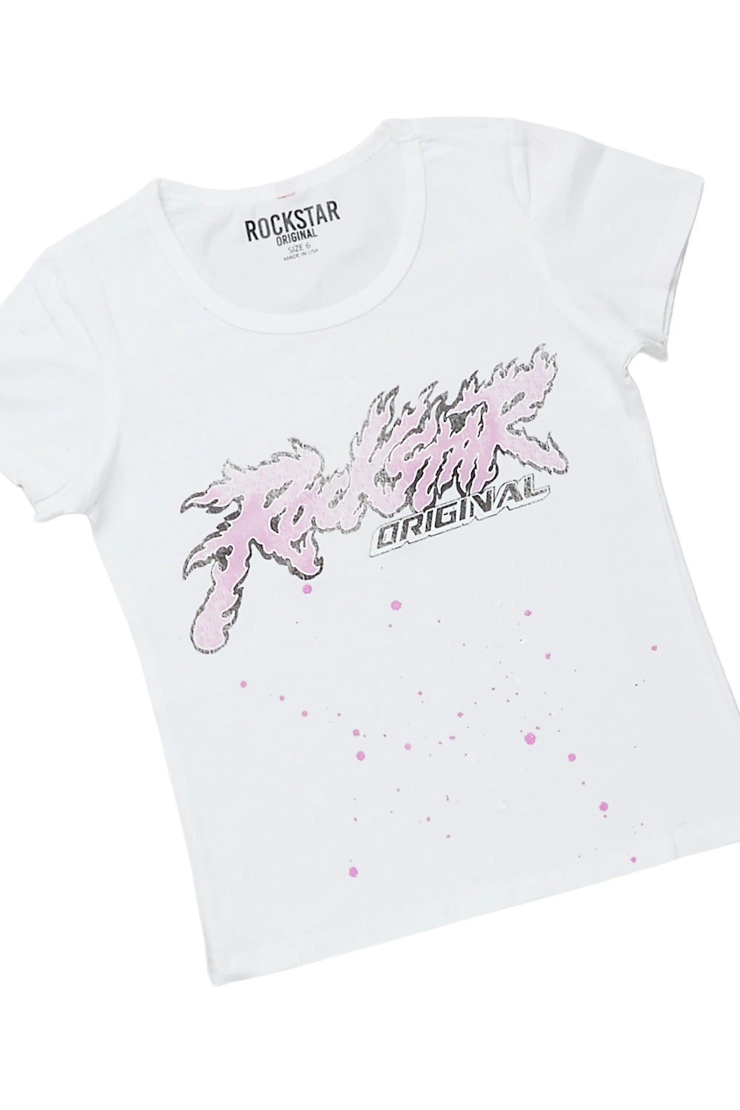 Girls Nahla White T-Shirt/Denim Short Set