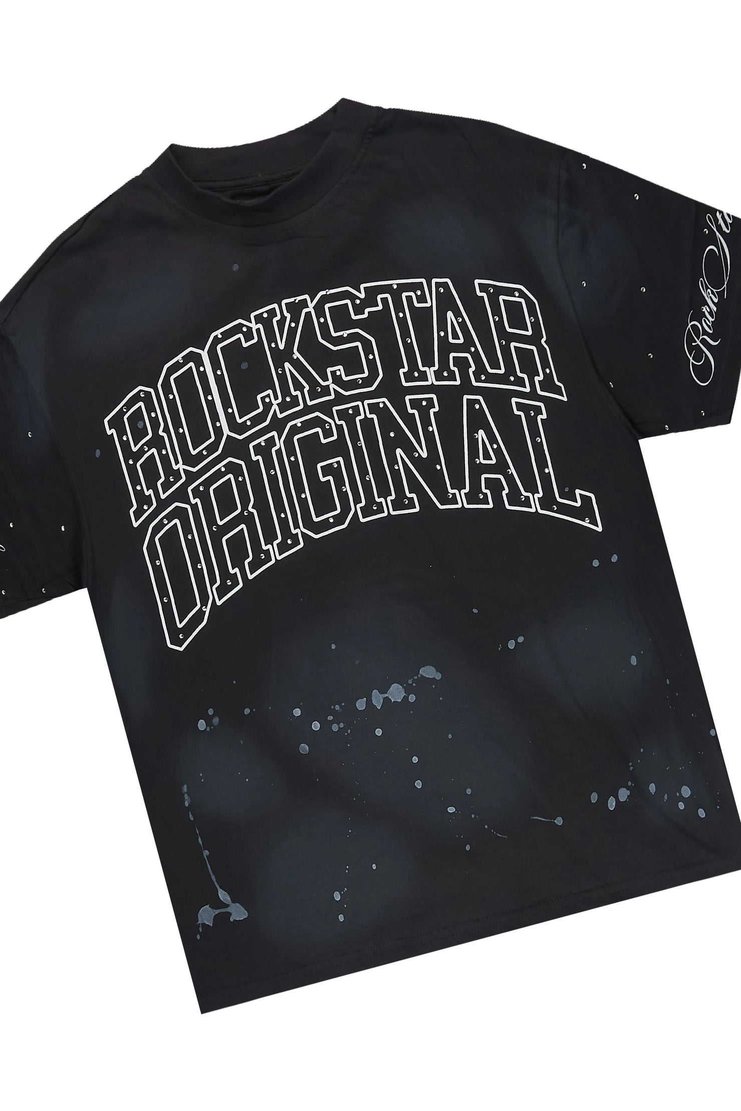 Dripped Black Rhinestone T-Shirt/Short Set